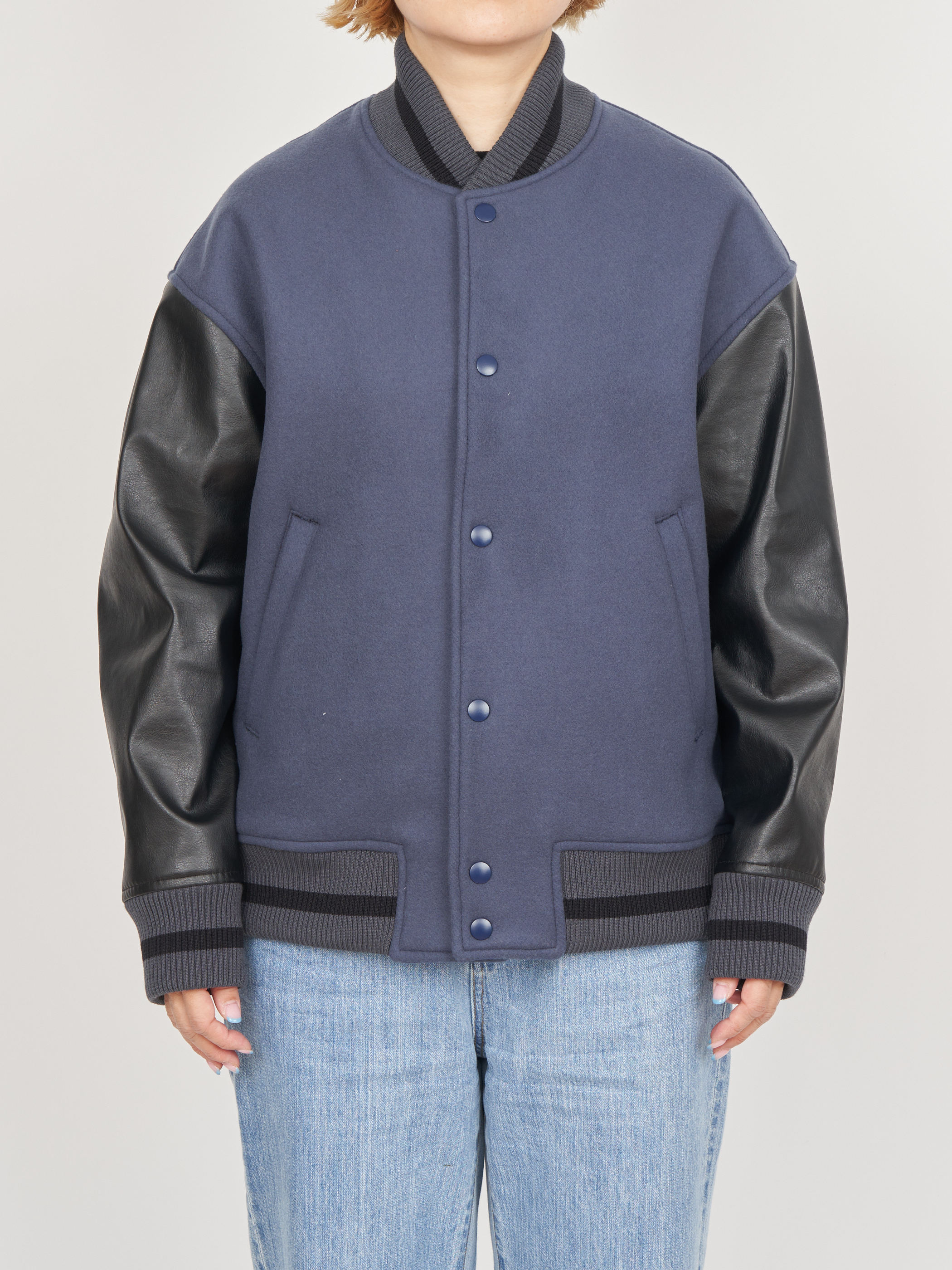 【受注商品】embroidery stadium jacket・NAVY×BLACK