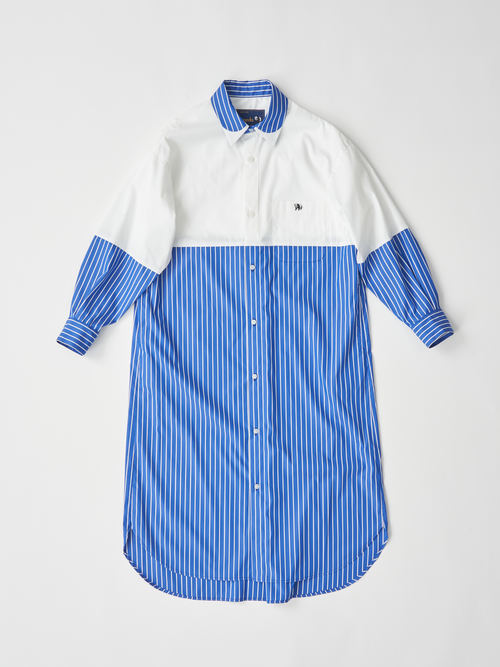 【受注商品】fake round collar shirt dress・WHITE×BLUE
