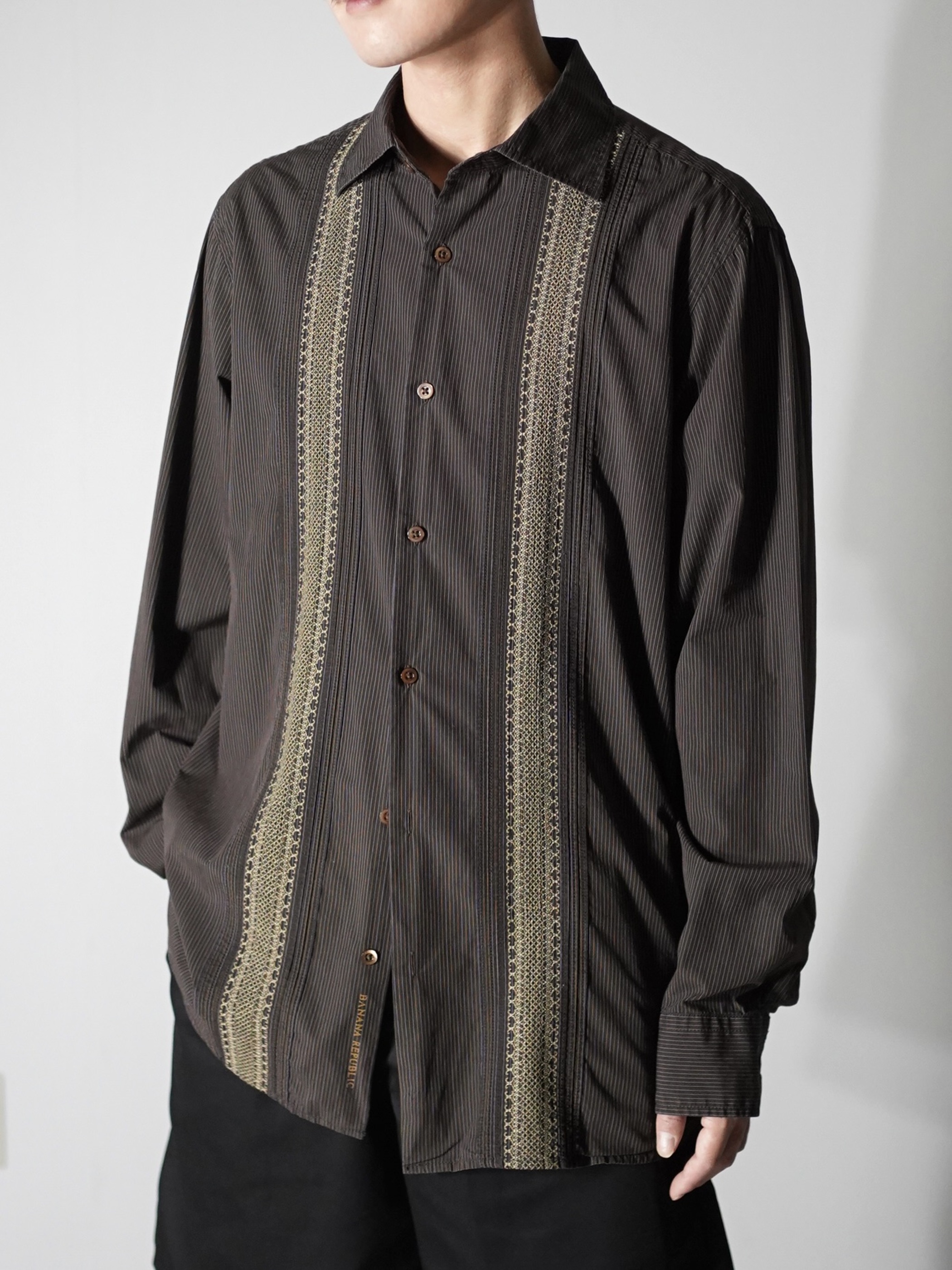 BANANA REPUBLIC Ethnic design cotton stripe L/S shirt