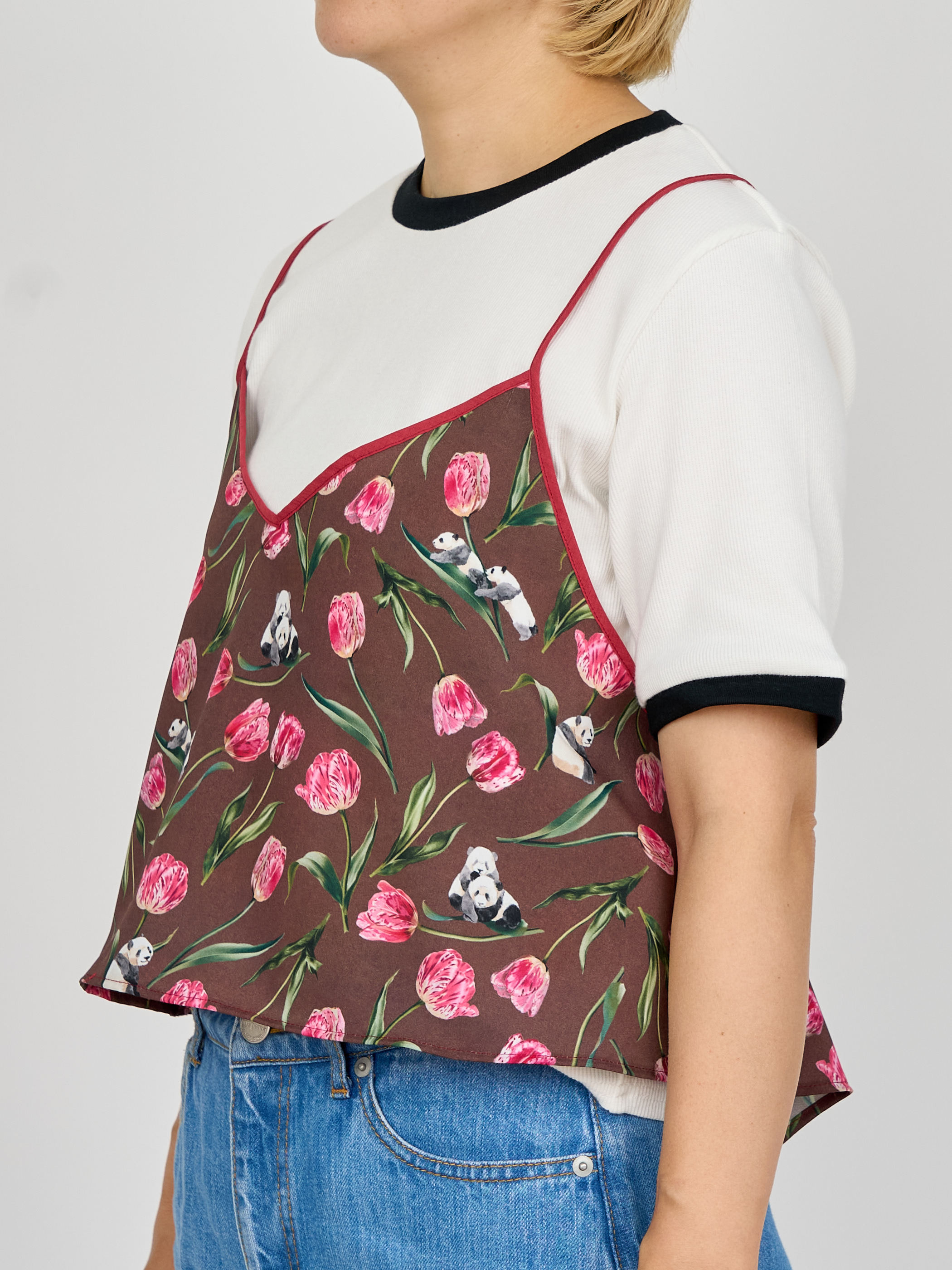 【受注商品】panda printed camisole・BROWN×RED