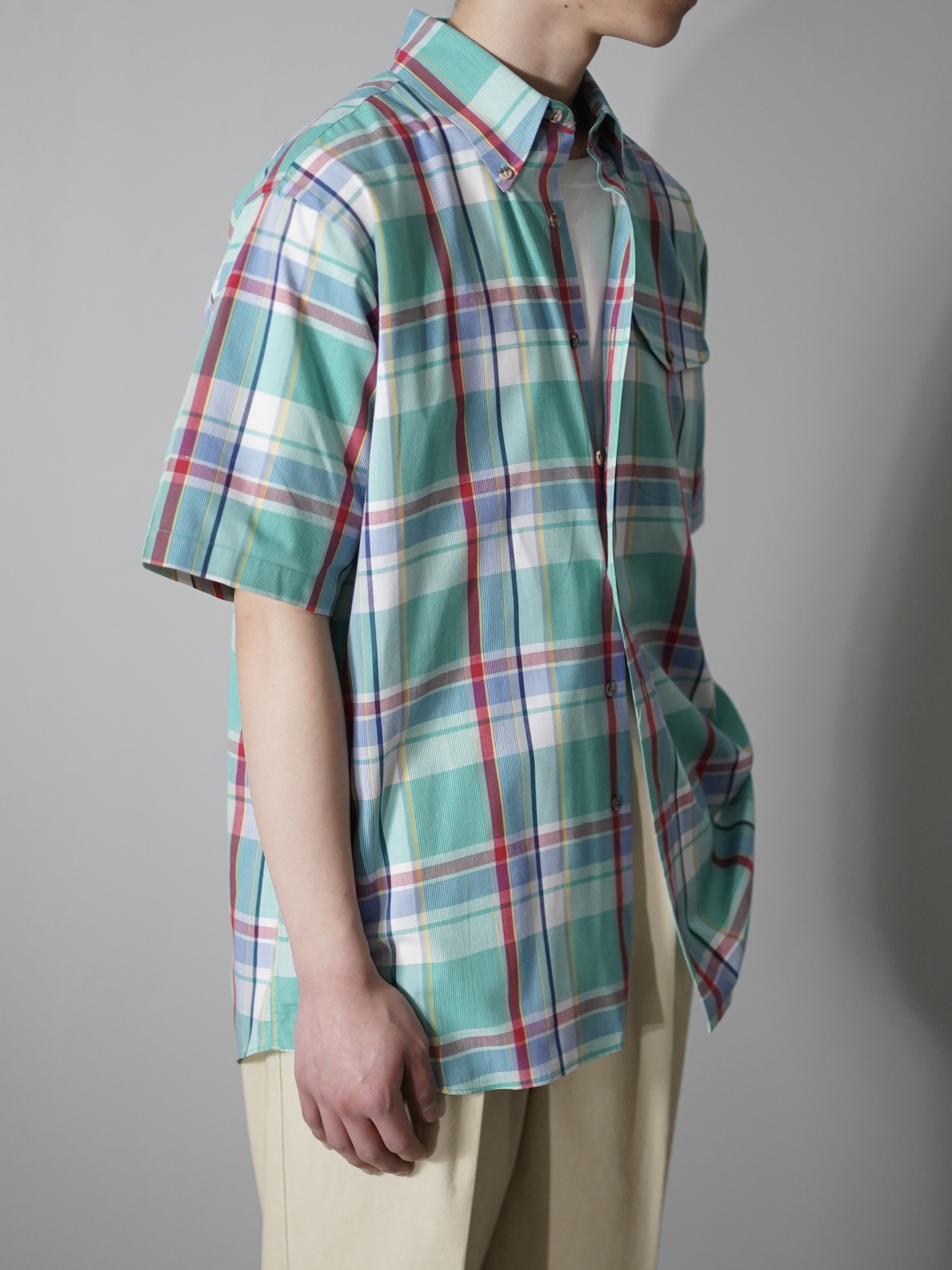 1970~80's THE FOX collection 3点留め madras check B.D shirts/Made in Hong Kong