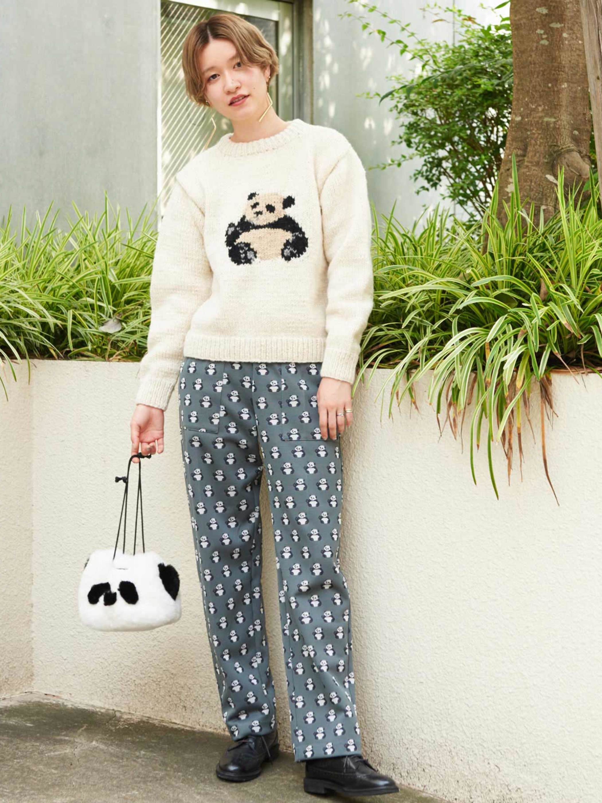 my panda online shop パンダ柄ジャガードパンツ GRAY