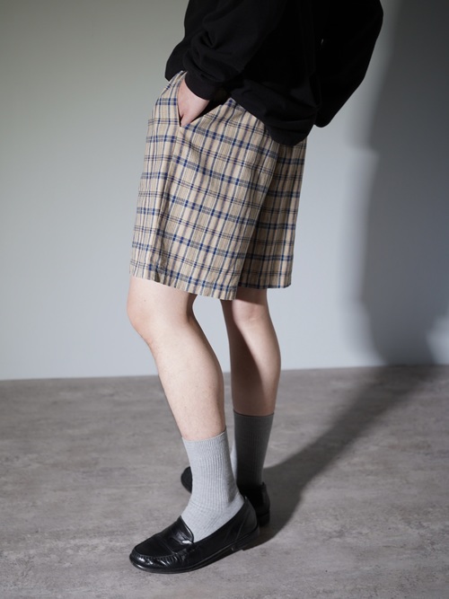 1990's KZK Elastic Cotton linen check shorts / Made in Hong Kong