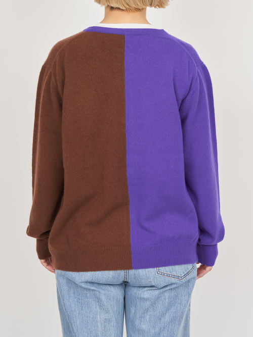 【受注商品】two-tone cashmere cardigan・PURPLE×BROWN