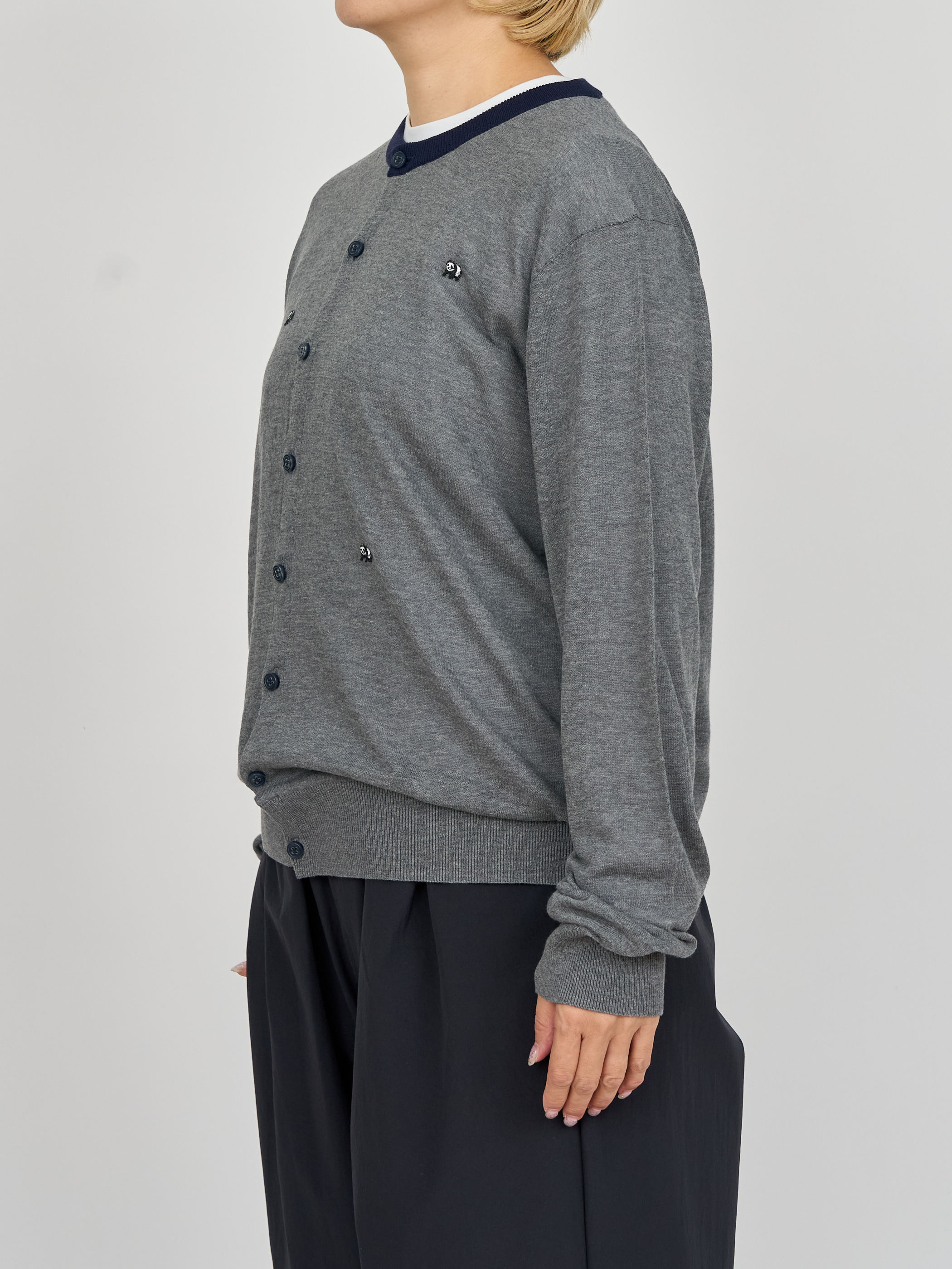 【受注商品】mini pandas summer cardigan・GRAY×NAVY