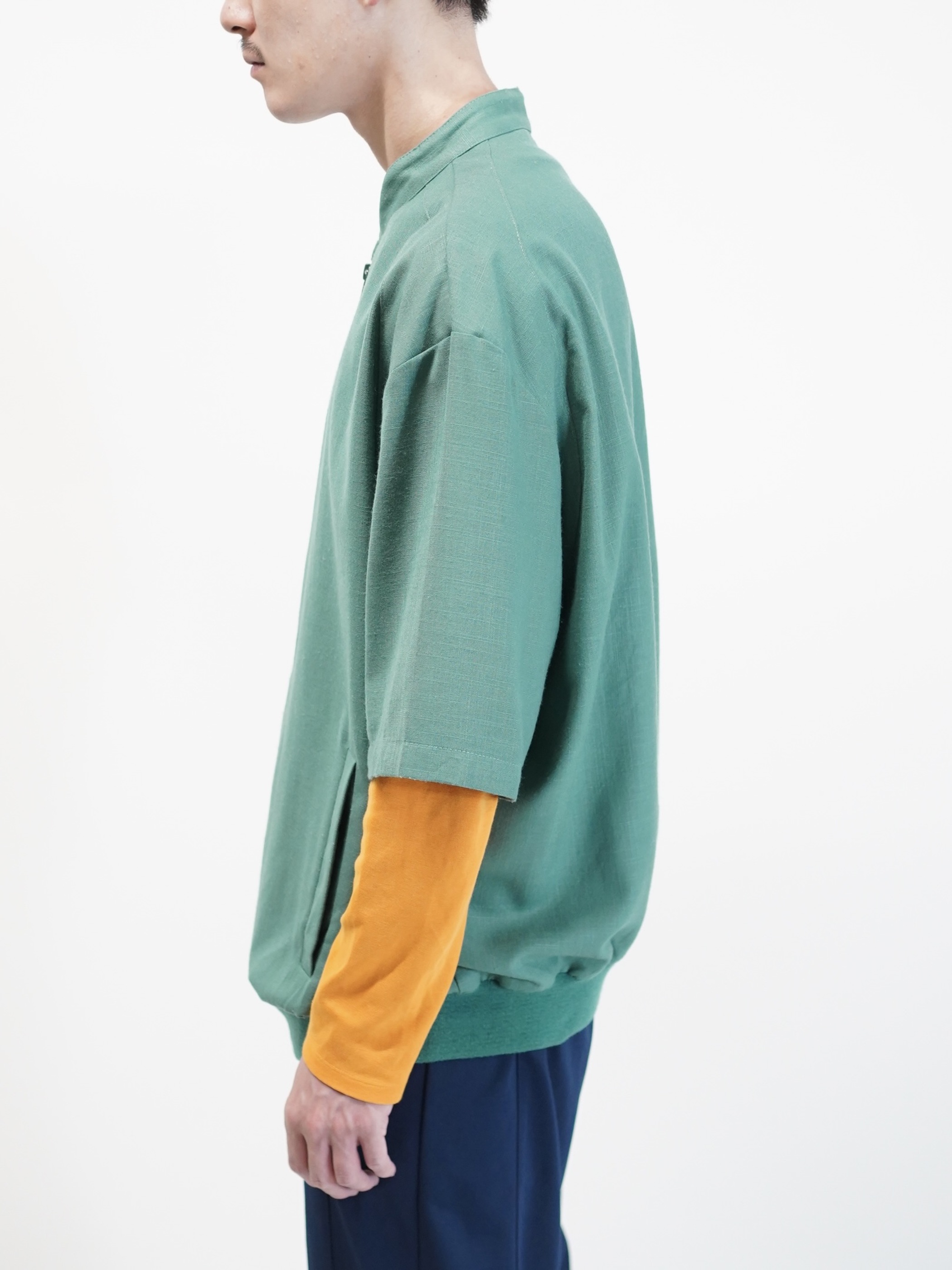 1980~90's Alan Stuart Poly Rayon shirt fabric s/s zip blouson  / Made in USA