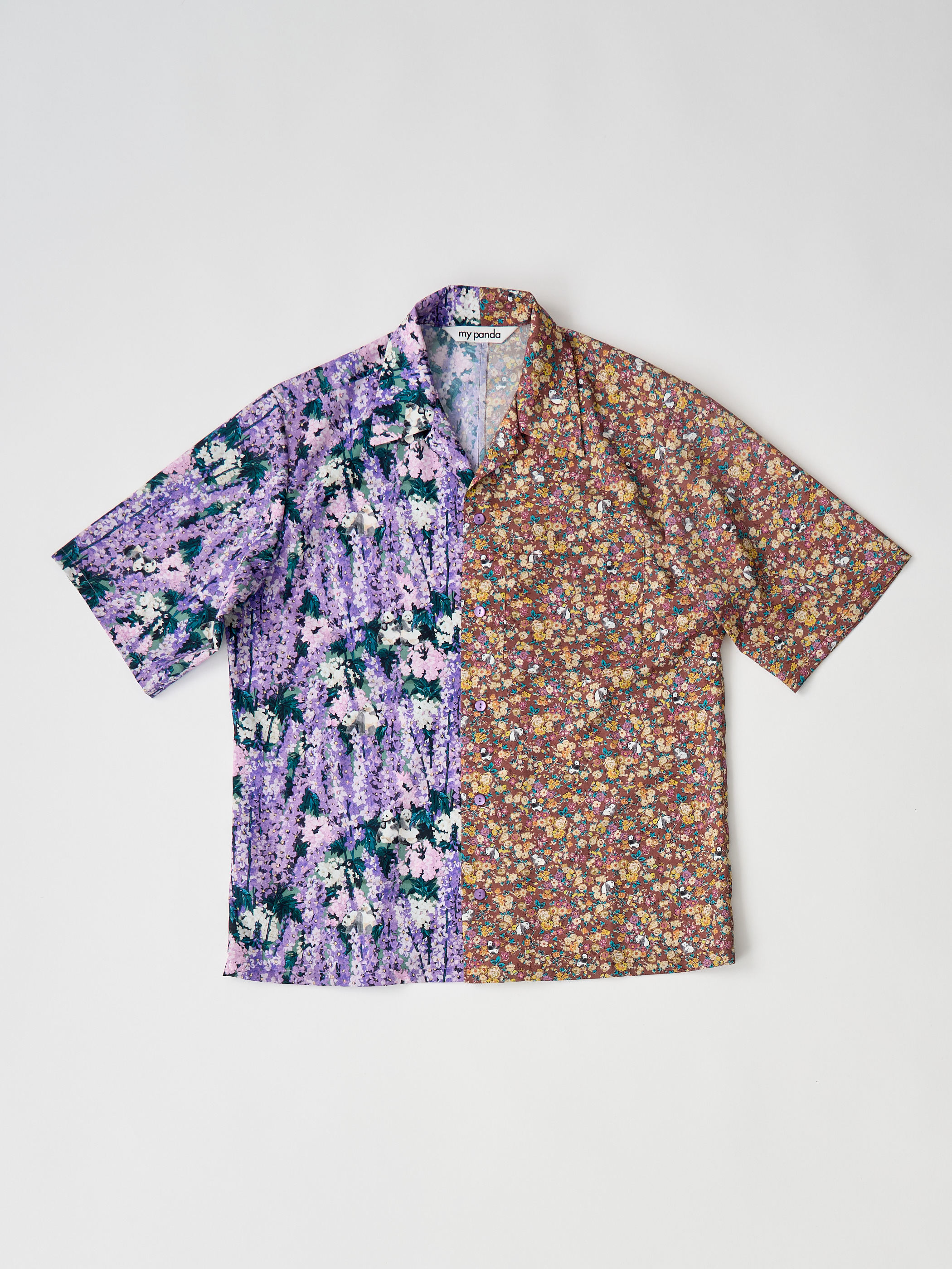 【受注商品】panda printed bowling shirt・PURPLE×BROWN