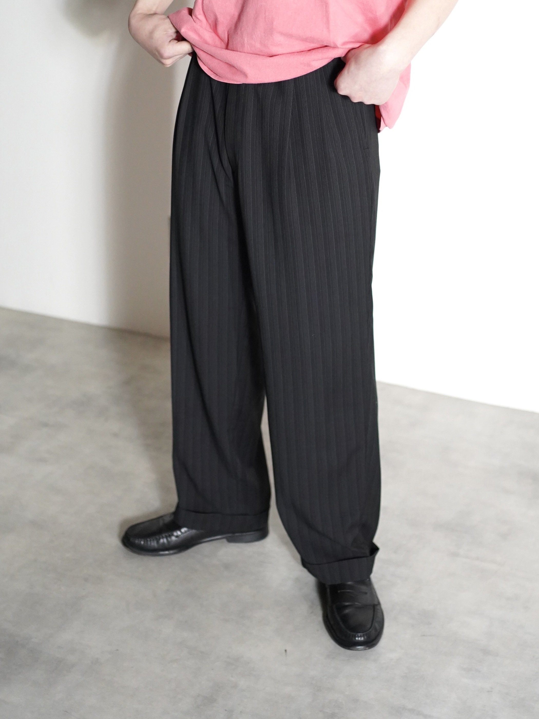 1990~ LUCA ROSSI Viscose × Poly stripe 2tuck dress trousers