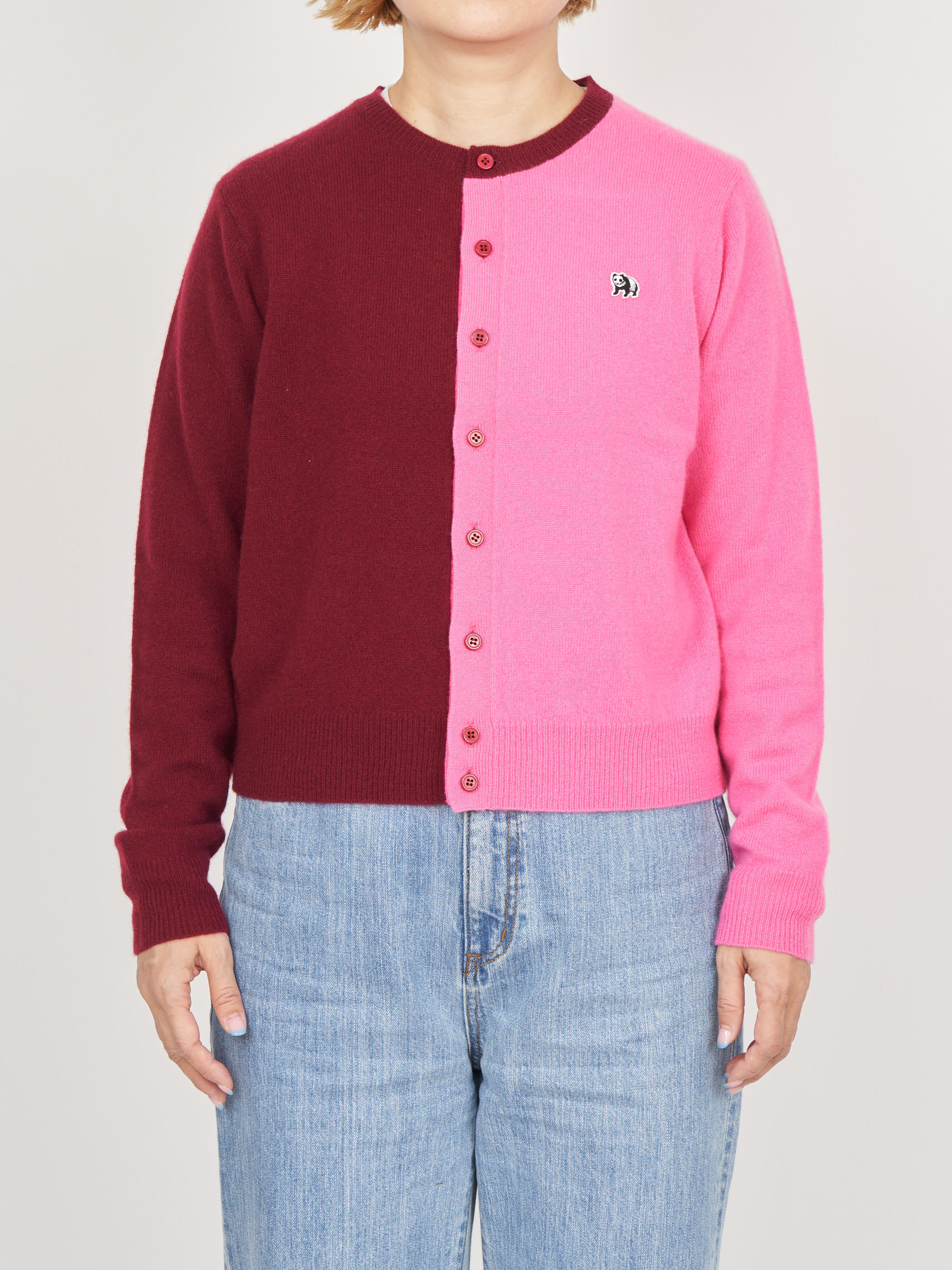 【受注商品】two-tone cashmere cardigan・WINE×PINK