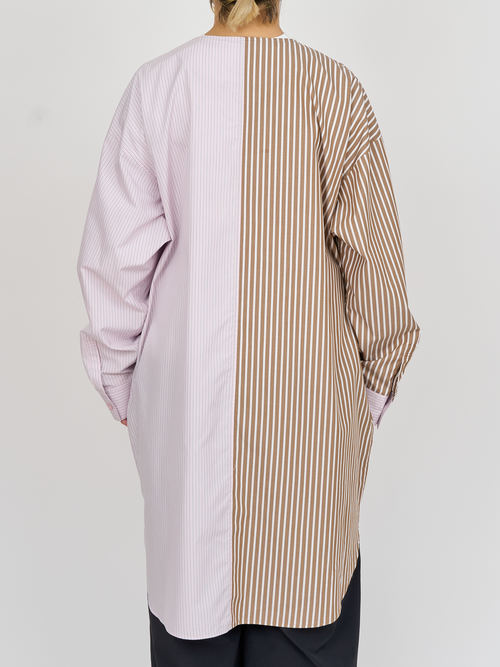 【受注商品】two-tone stripe long shirt・PINK×BROWN