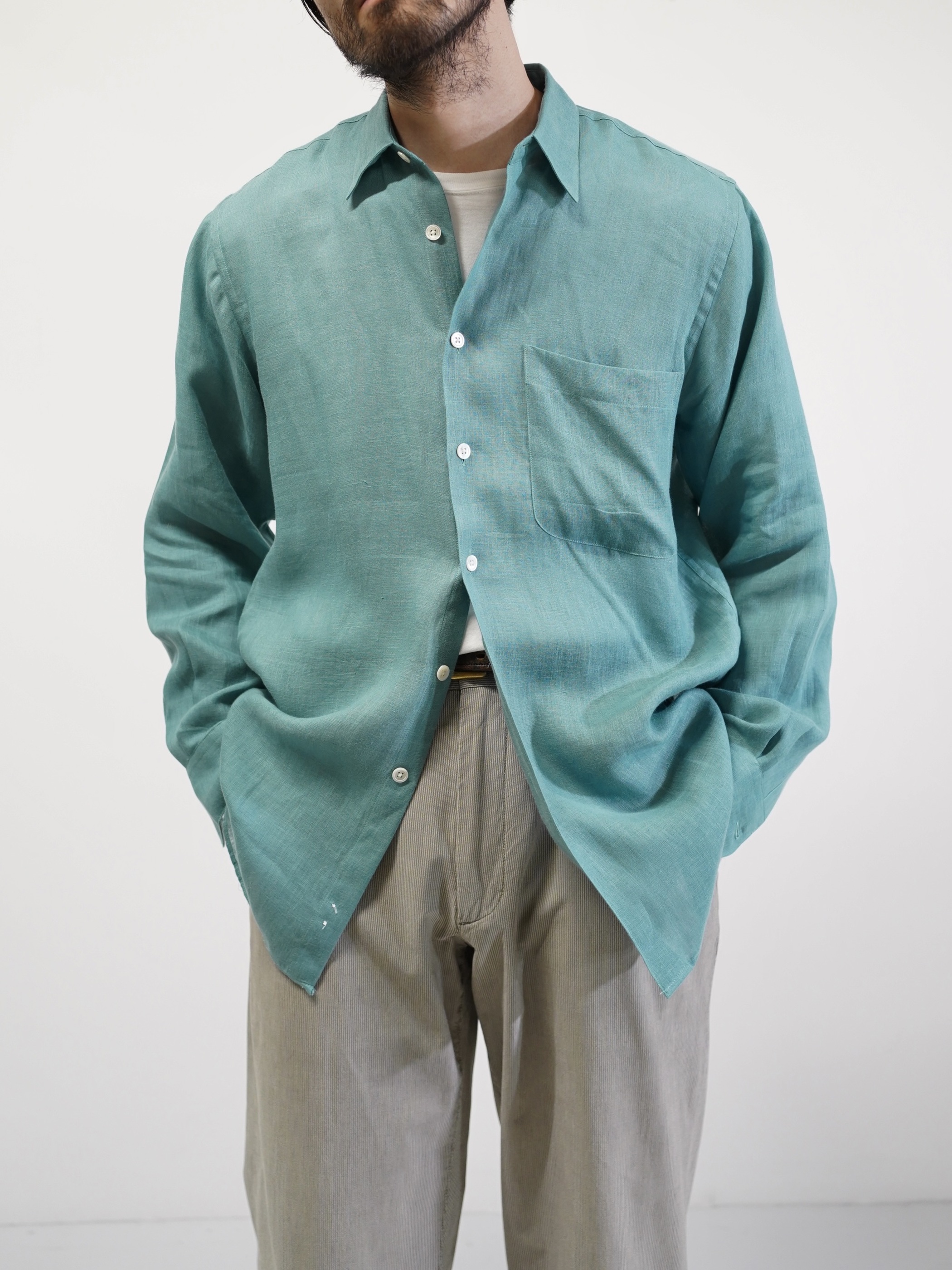 Woven in Ireland OLD SAKS FIFTH AVENUE Linen Dress shirt / Made in Hong Kong