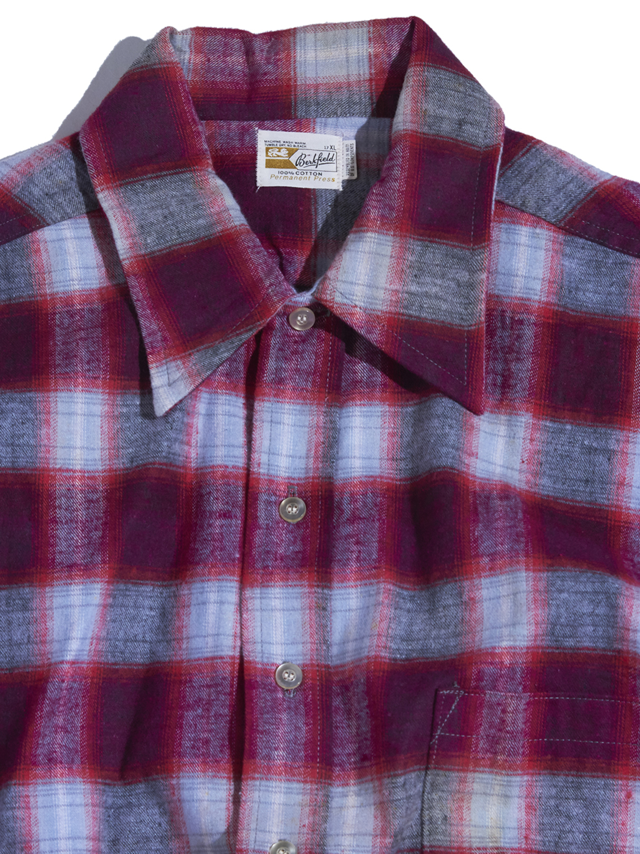 1960s "Berkfield" print flannel check shirt -RED-
