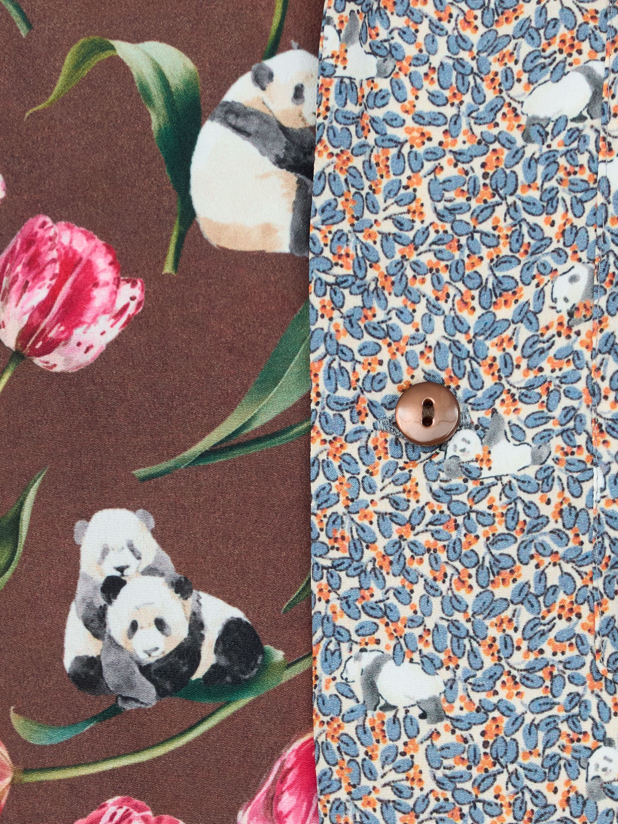 【受注商品】panda printed bowling shirt・RED×GRAY