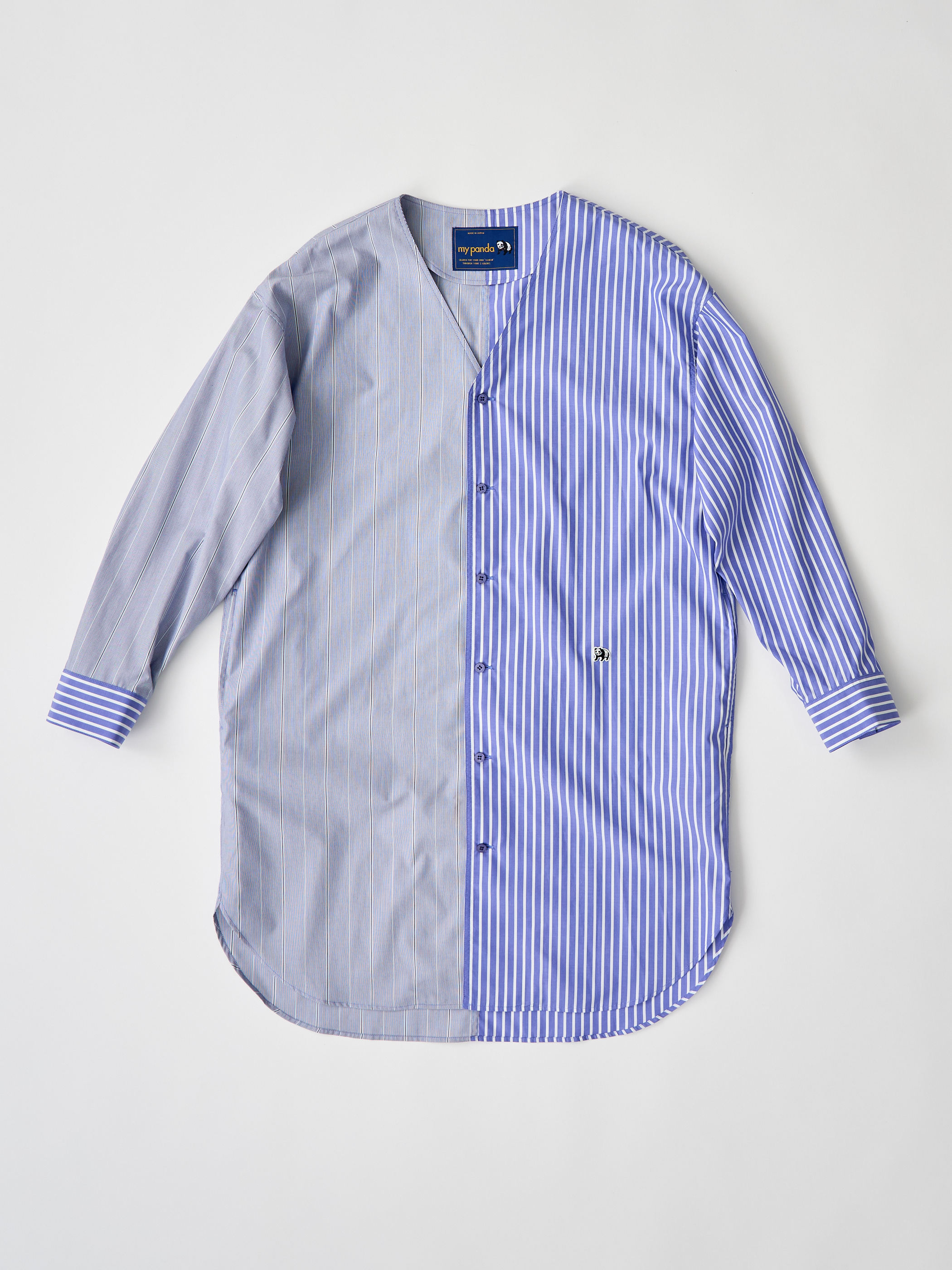 【受注商品】two-tone stripe long shirt・BLUE×NAVY