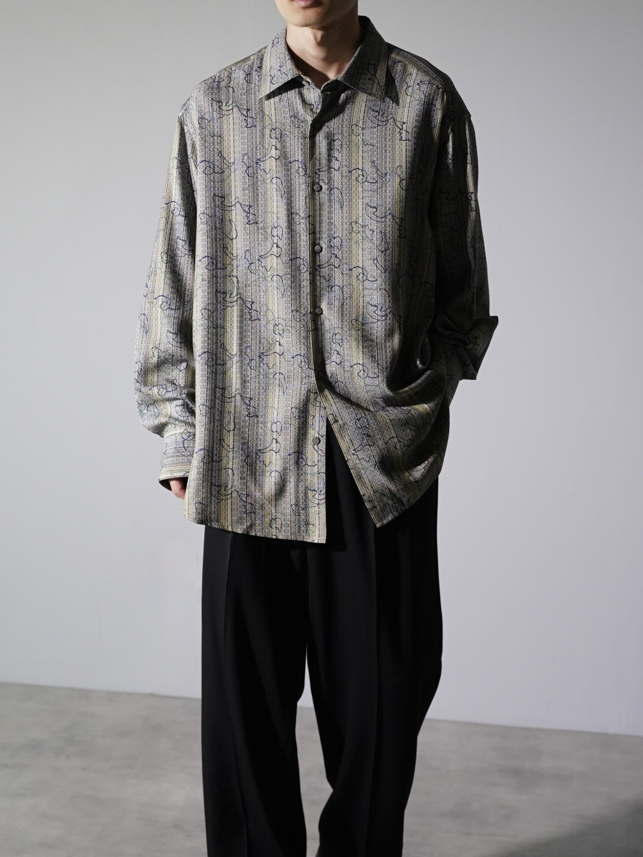 1990's JHANE BARNES Silk Cotton abstract pattern on stripe L/S shirts