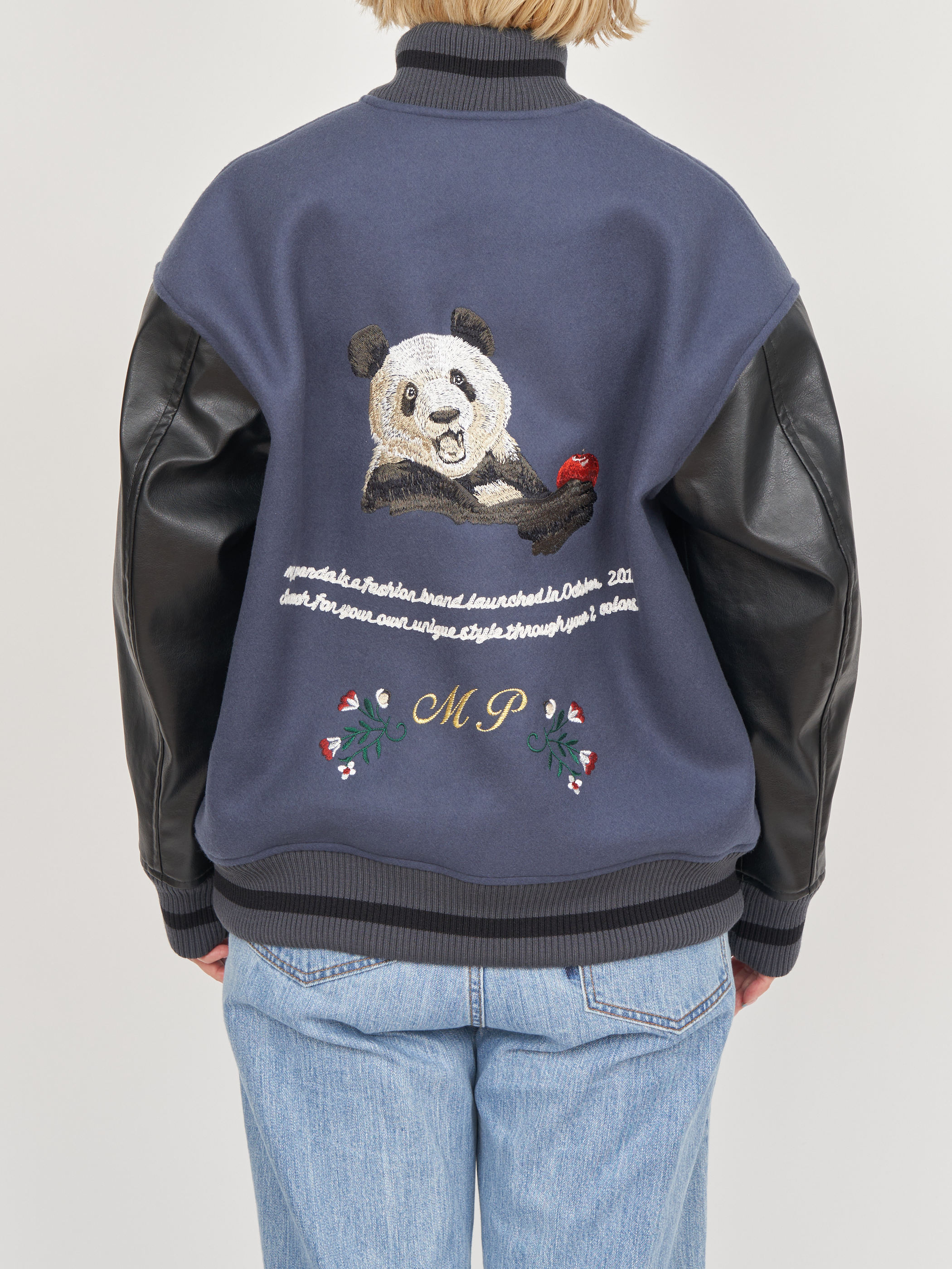 【受注商品】embroidery stadium jacket・NAVY×BLACK