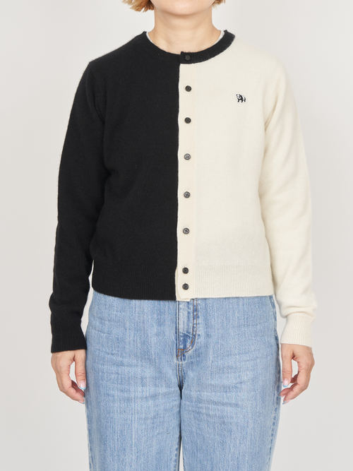 【受注商品】two-tone cashmere cardigan・BLACK×WHITE