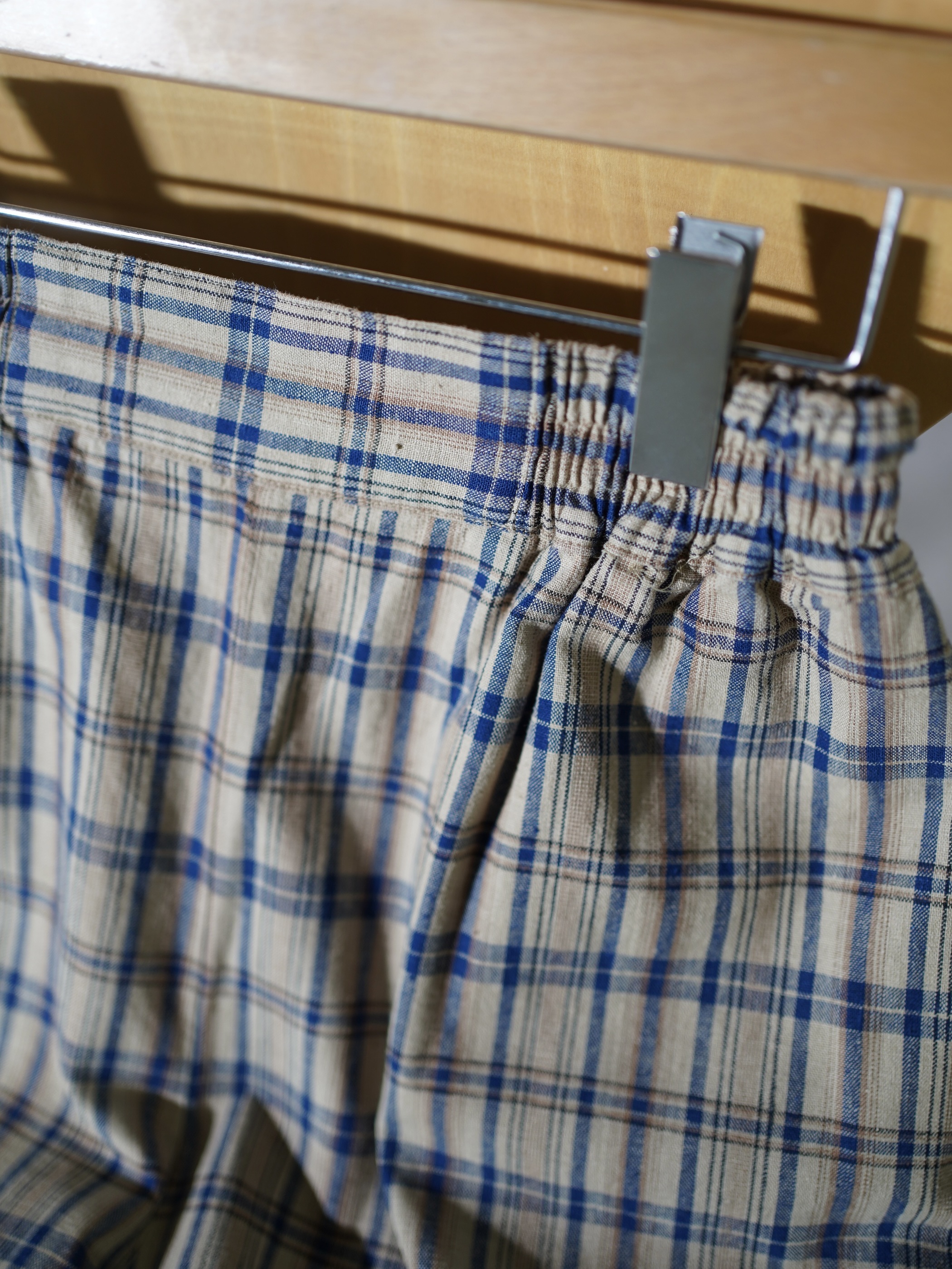 1990's KZK Elastic Cotton linen check shorts / Made in Hong Kong