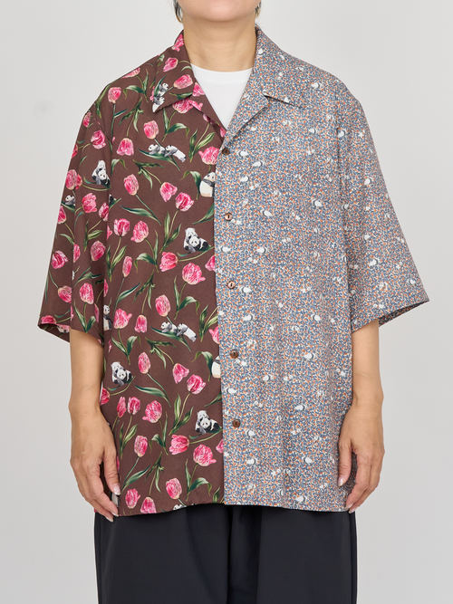 【受注商品】panda printed bowling shirt・RED×GRAY