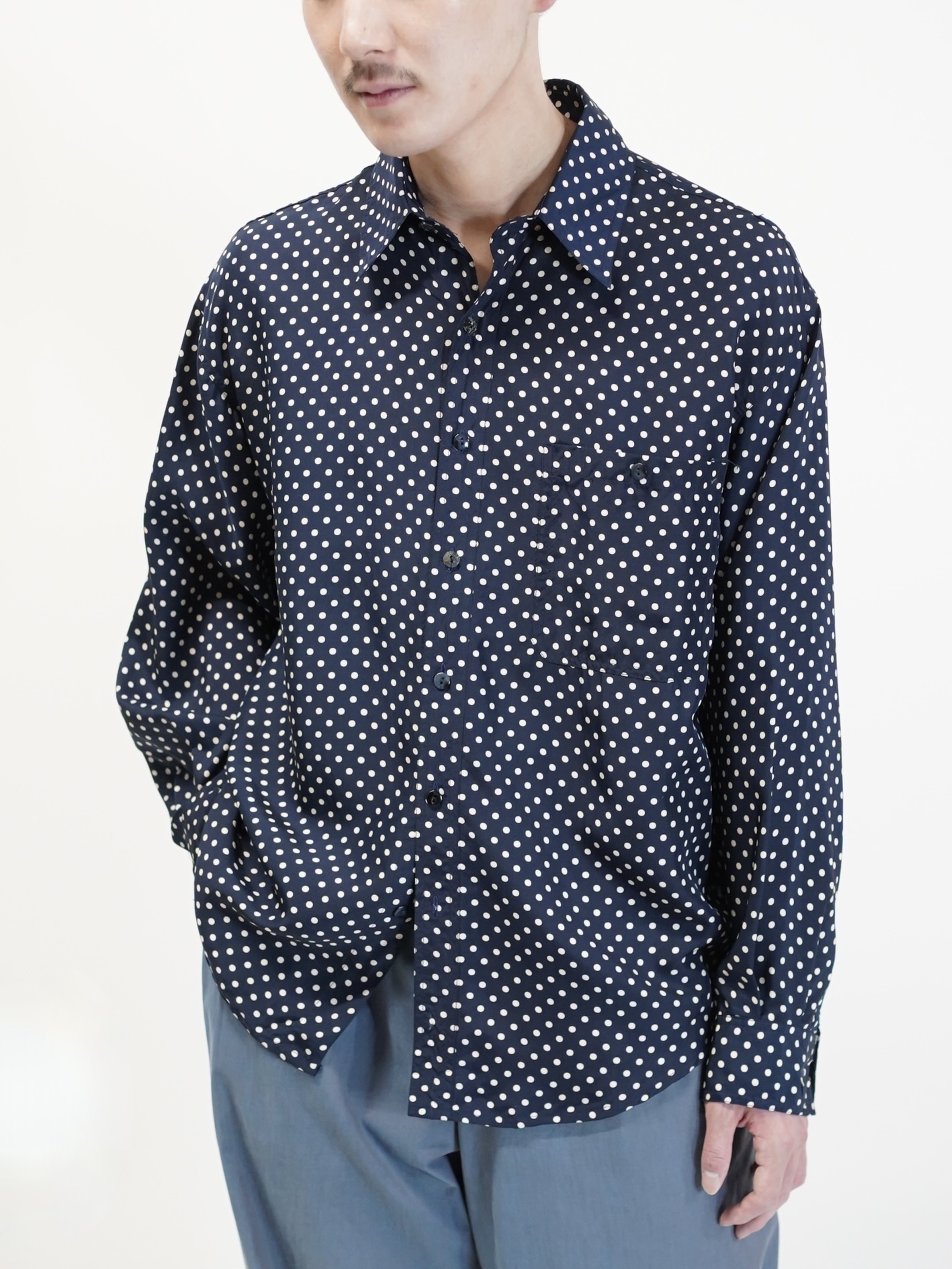 1980's~ 紅梅 Pure Silk 100% Polka Dot pattern L/S shirt