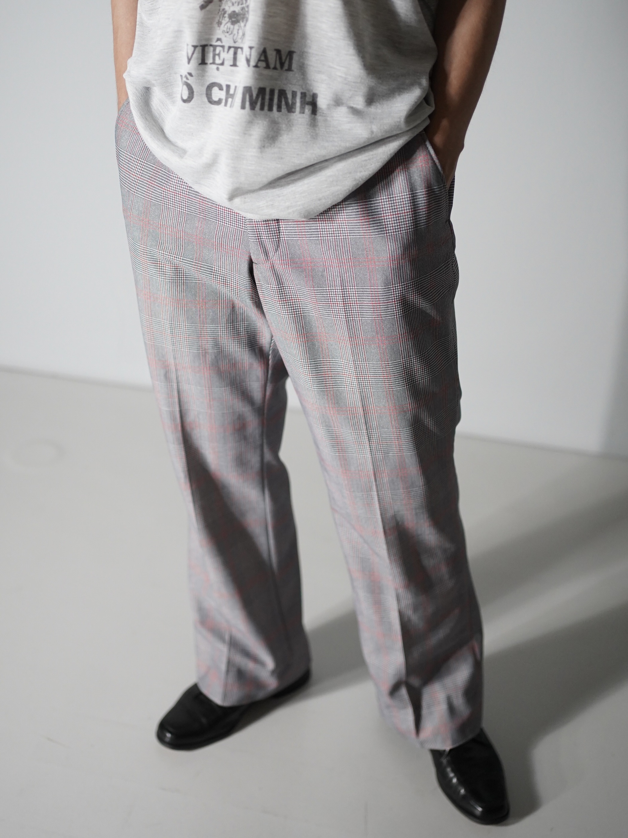 1970's~ Glen check boot cut poly dress pants