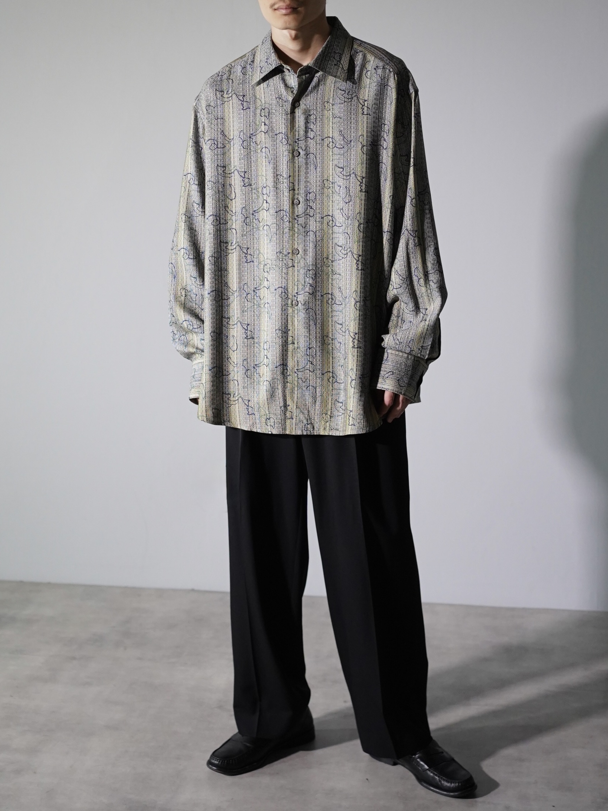 1990's JHANE BARNES Silk Cotton abstract pattern on stripe L/S shirts