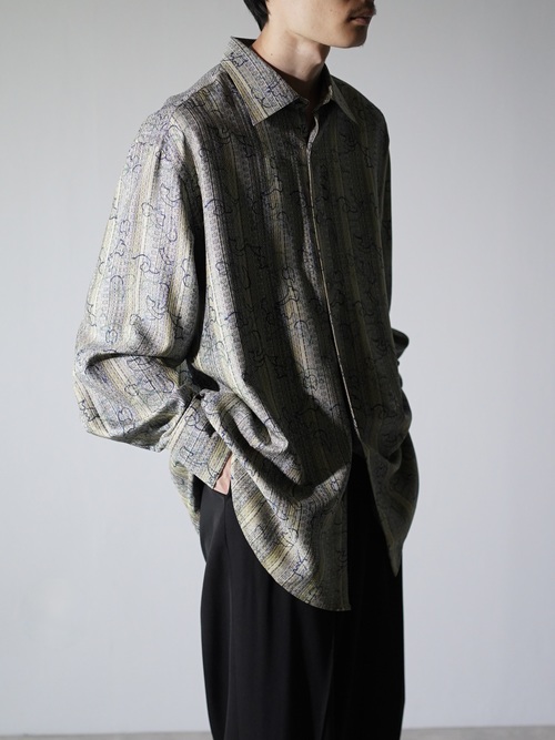 1990's JHANE BARNES Silk Cotton abstract pattern on stripe L/S shirts