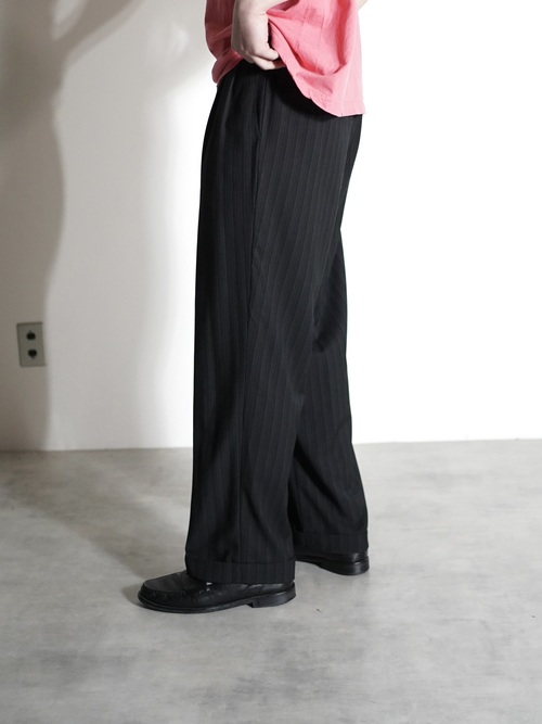 1990~ LUCA ROSSI Viscose × Poly stripe 2tuck dress trousers
