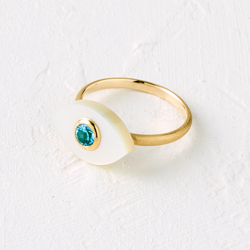 有名ブランド LiniE Official Site | EVIL EYE RING_MOTHER OF PEARL×BLUE TOPAZ アート・デザイン・音楽