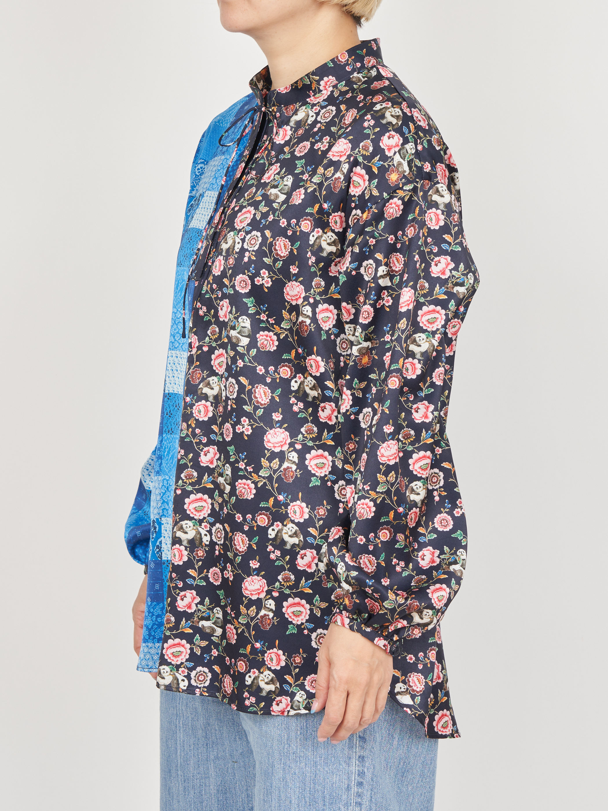 【受注商品】panda printed blouse・NAVY×BLUE