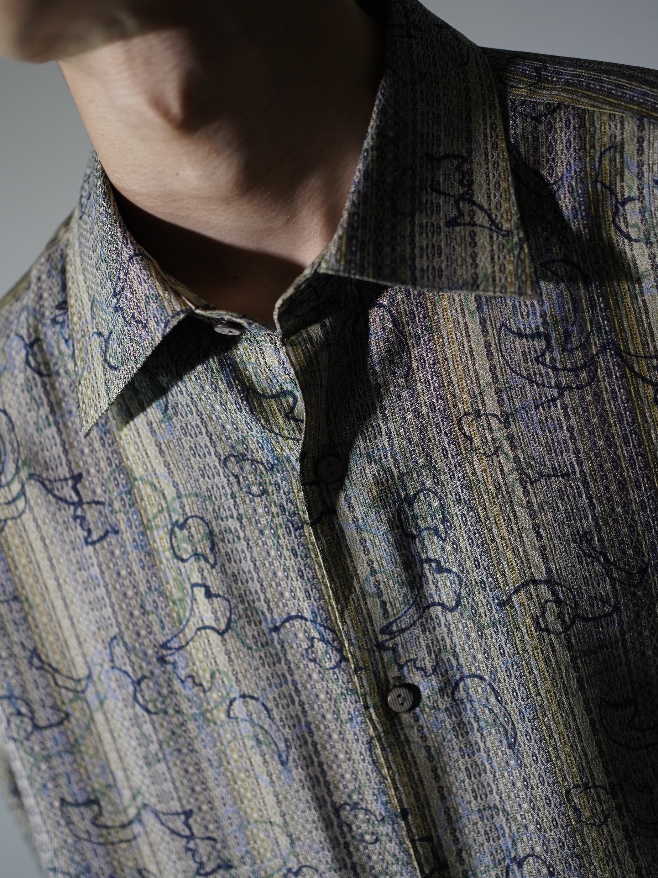 1990's JHANE BARNES Silk Cotton abstract pattern on stripe L/S shirts