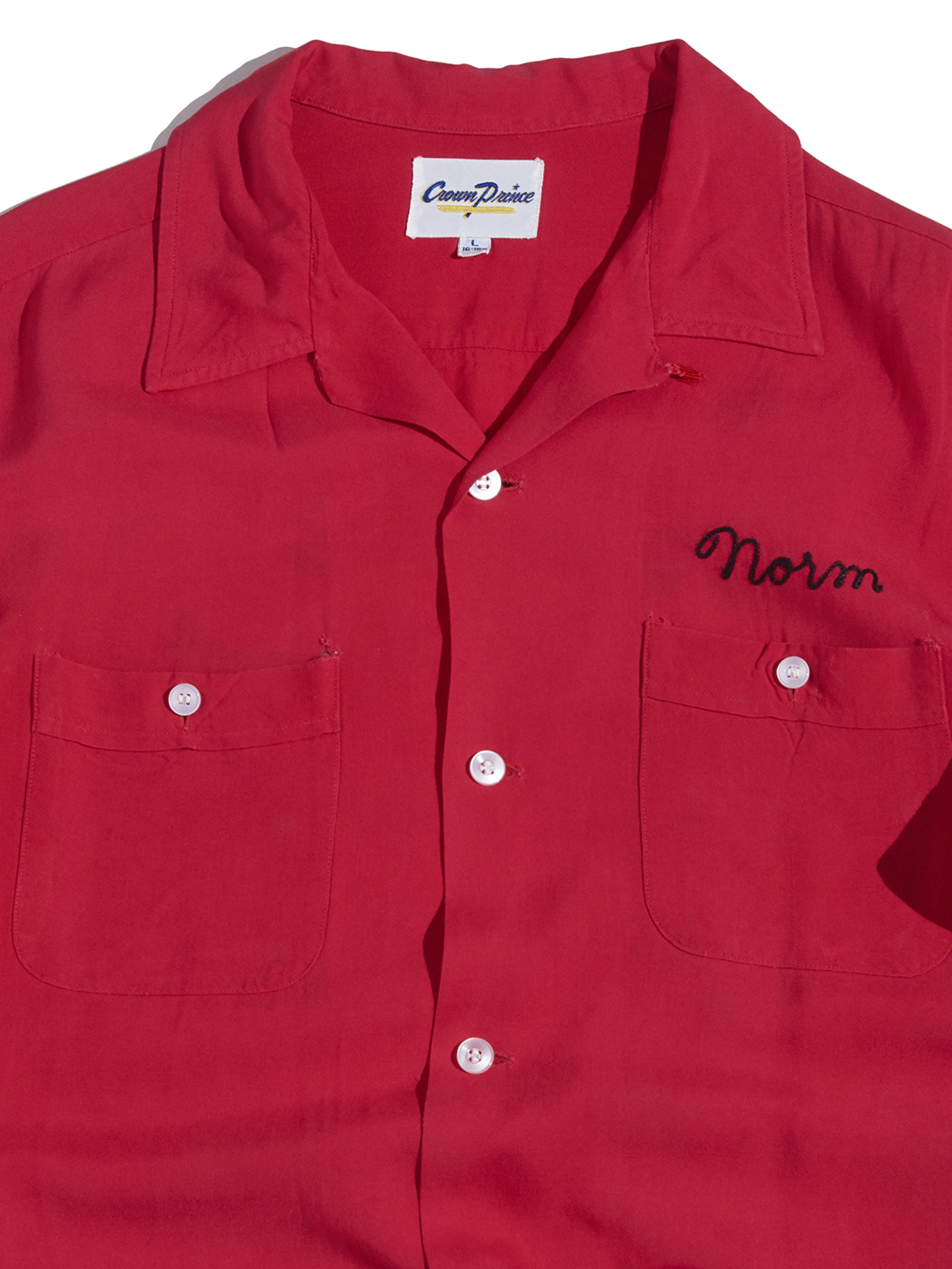 1960s "Crown Prince" s/s rayon embroidery shirt -RED-