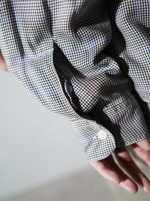 1990's PERRY ELLIS Houndstooth check 100% Rayon L/S shirts/Made in USA