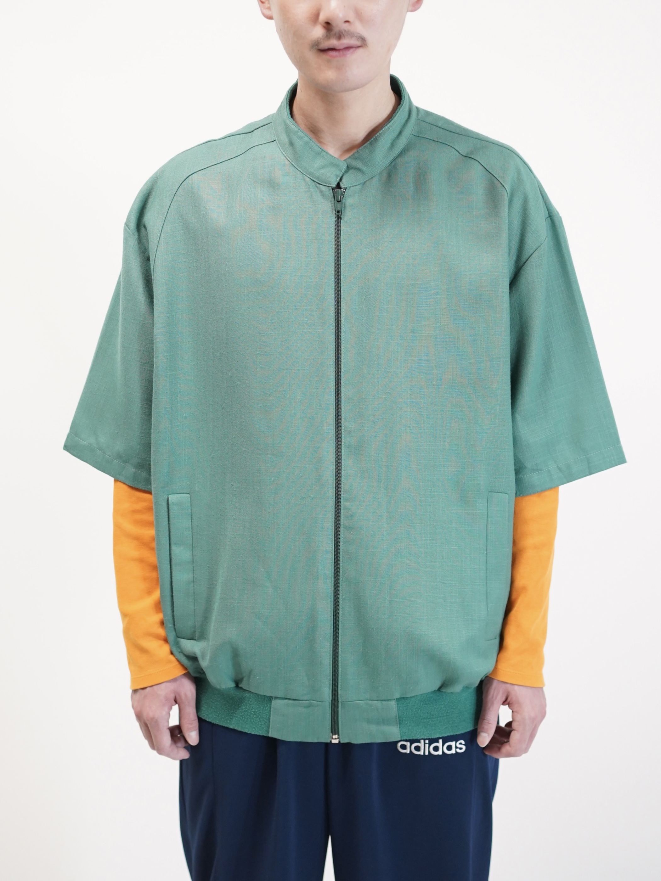 1980~90's Alan Stuart Poly Rayon shirt fabric s/s zip blouson  / Made in USA