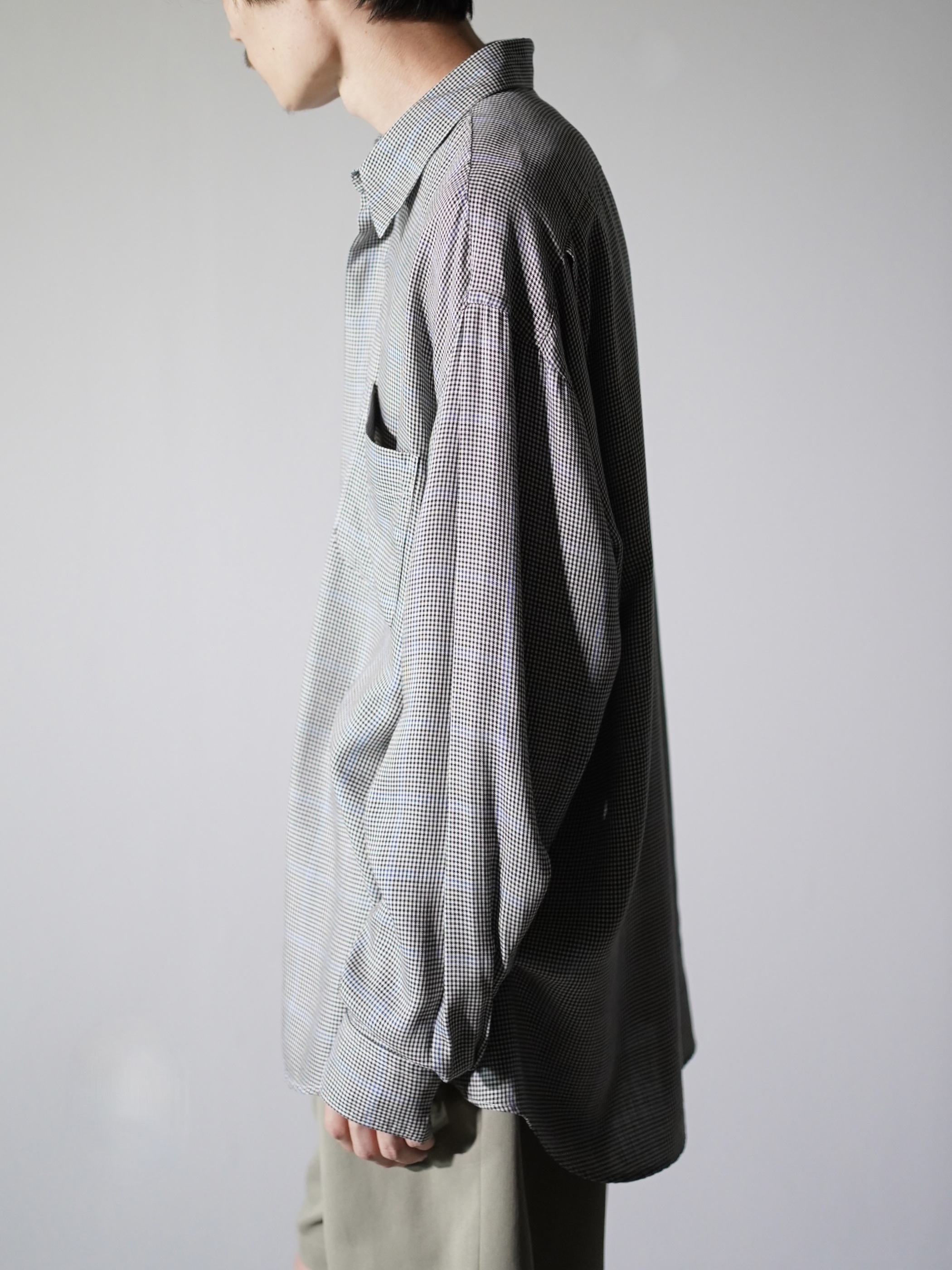 1990's PERRY ELLIS Houndstooth check 100% Rayon L/S shirts/Made in USA