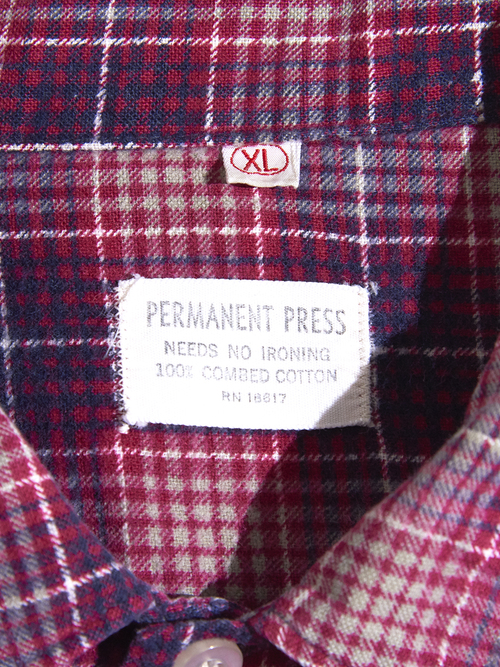 1960s "unknown" cotton print flannel shirt -RED-