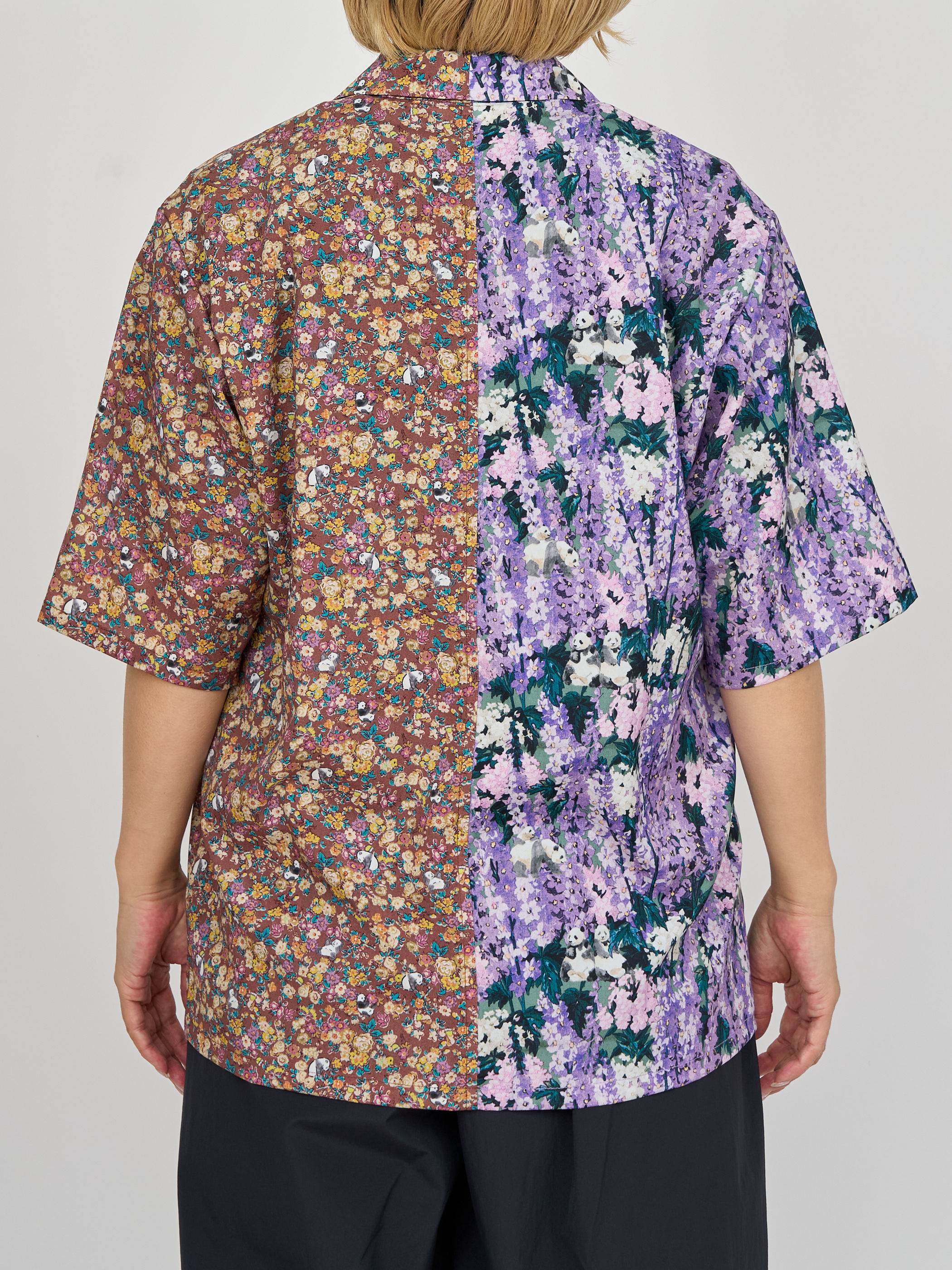 【受注商品】panda printed bowling shirt・PURPLE×BROWN