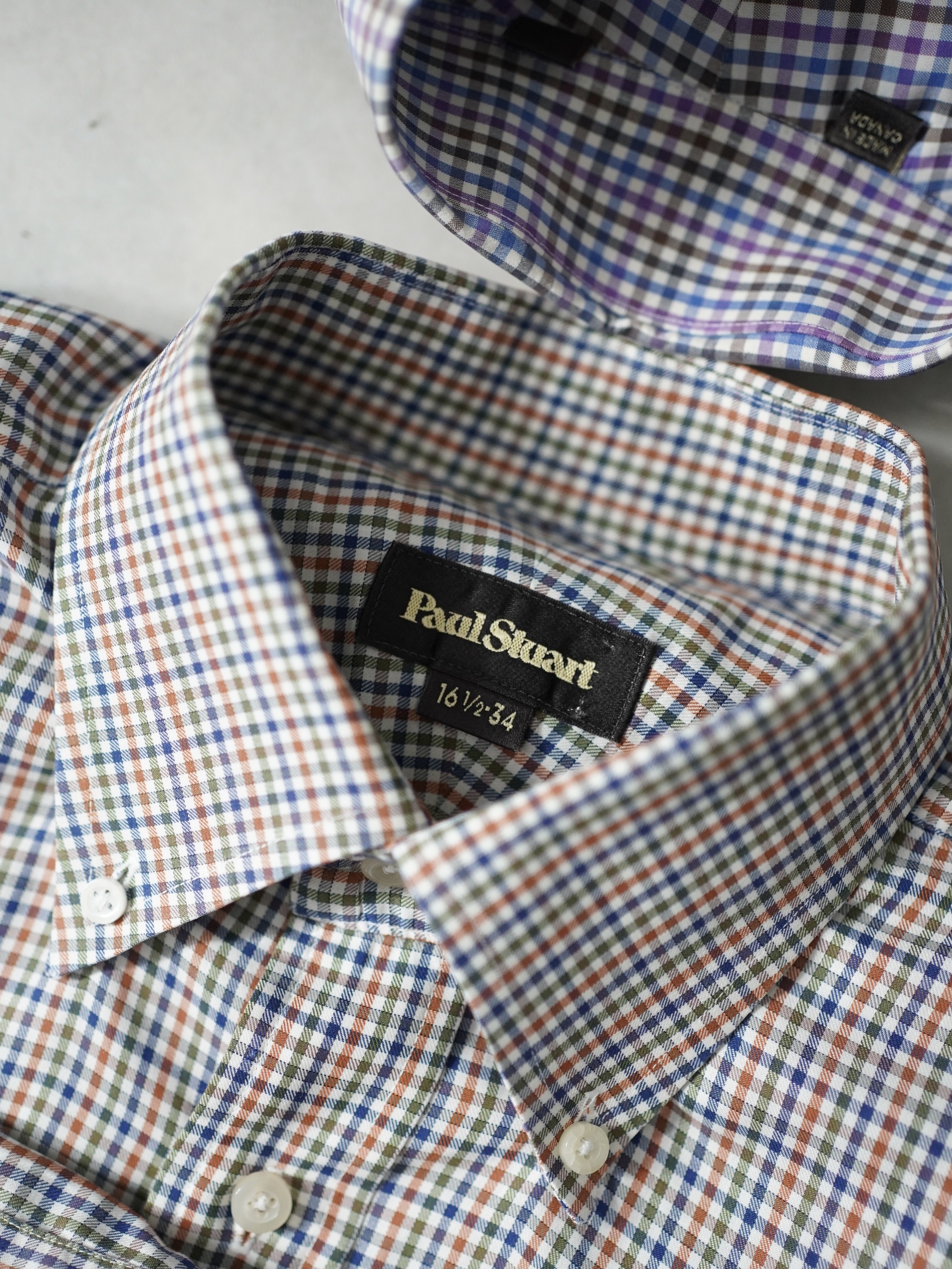 Paul Stuart gingham check B.D. Dress shirts / Made in Canada