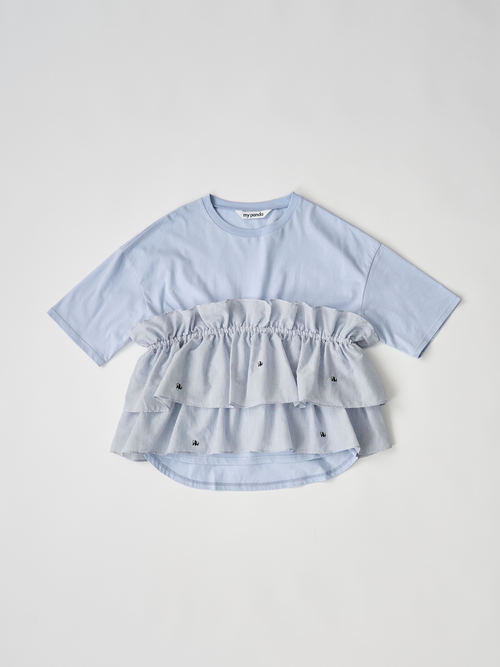 【受注商品】mini pandas frilled top・LT.GRAY×STRIPE