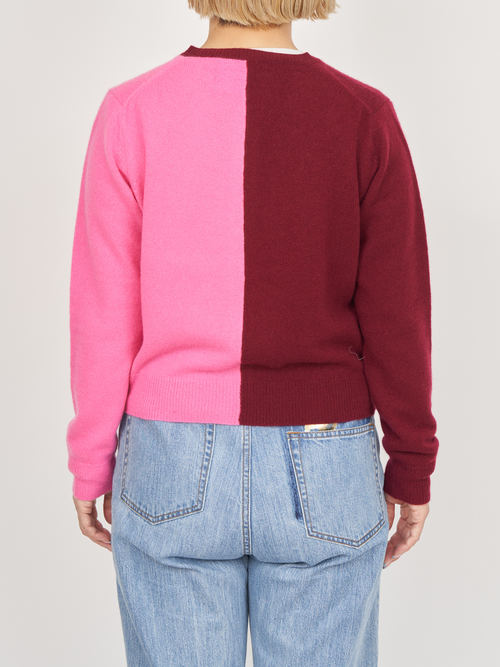 【受注商品】two-tone cashmere cardigan・WINE×PINK