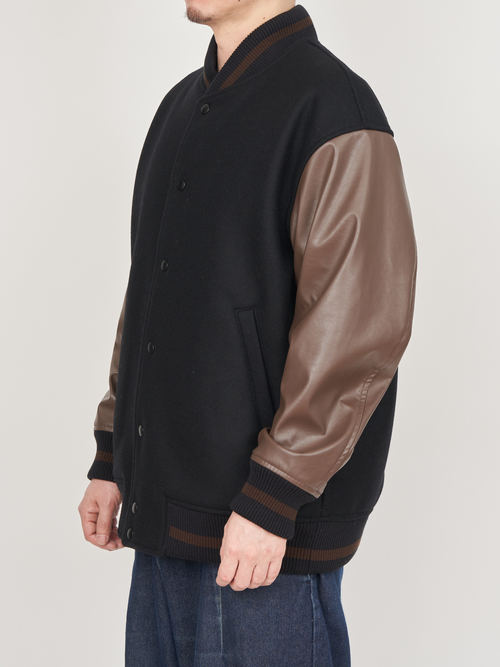 【受注商品】embroidery stadium jacket・BLACK×BROWN