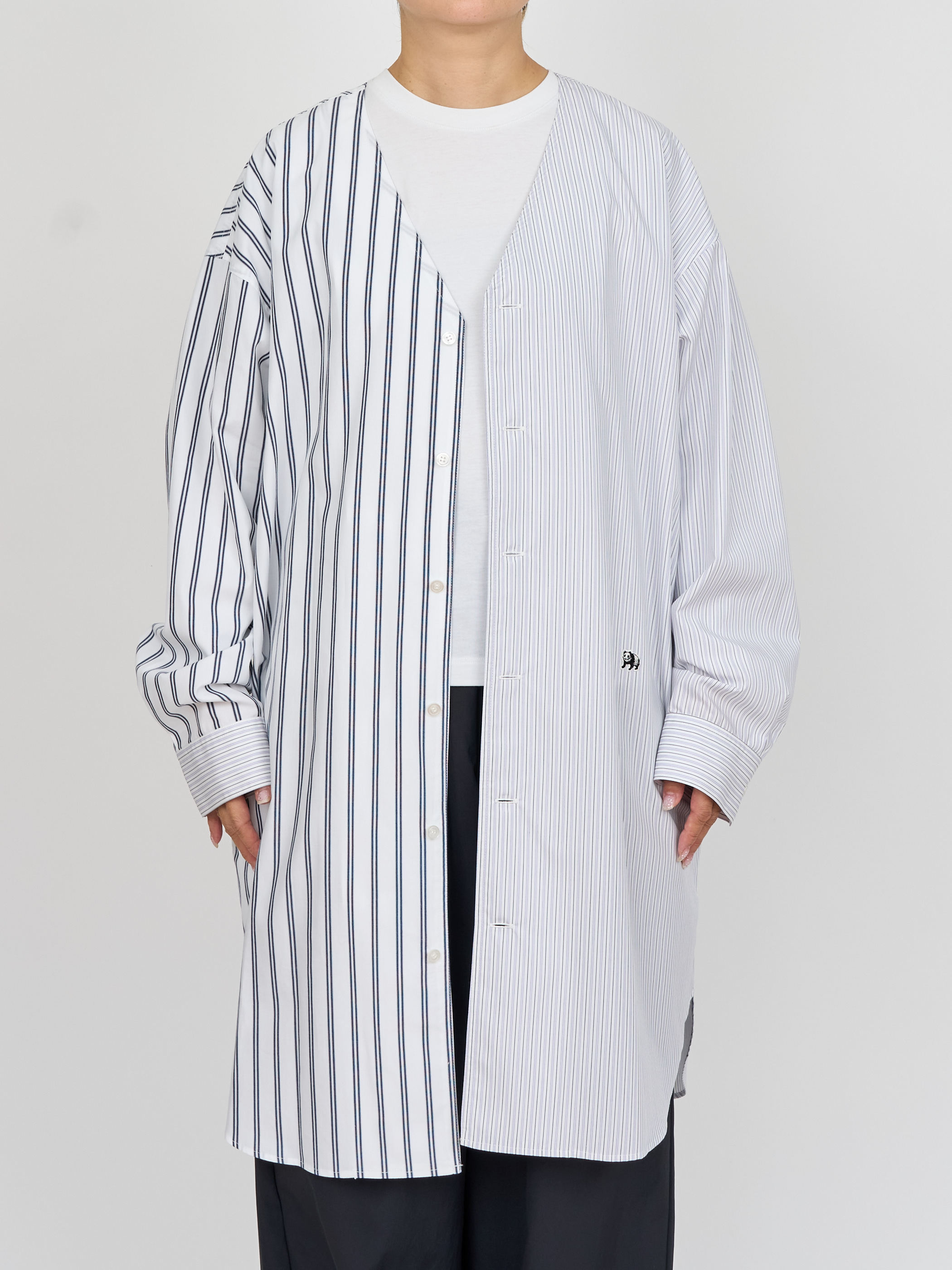 【受注商品】two-tone stripe long shirt・WHITE×NAVY 【受注商品】two-tone stripe long shirt・WHITE×NAVY