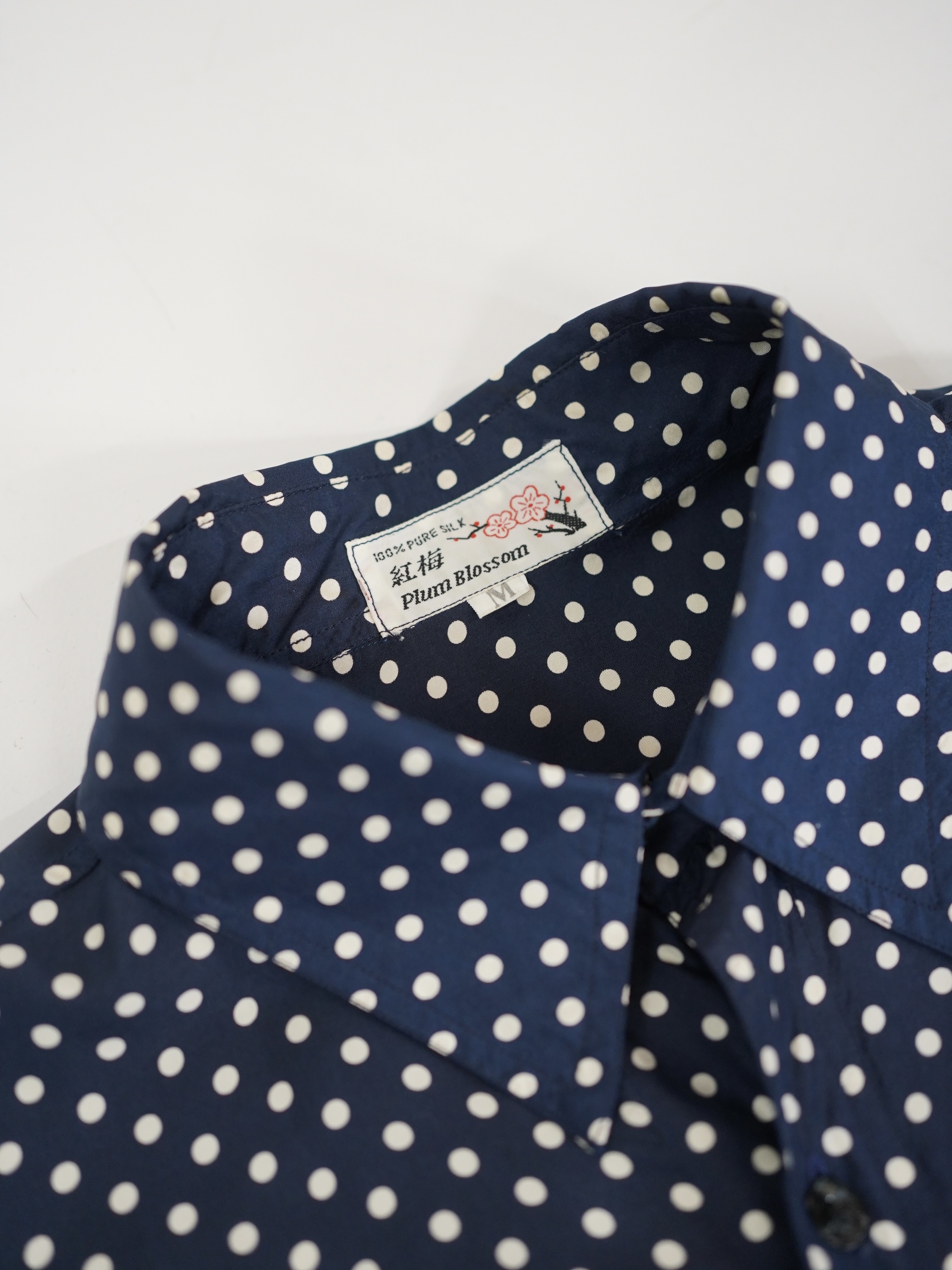 1980's~ 紅梅 Pure Silk 100% Polka Dot pattern L/S shirt