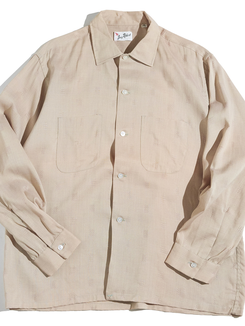 NOS 1960s "Jay Robert" rayon /acetate woven pattern shirt -BEIGE-