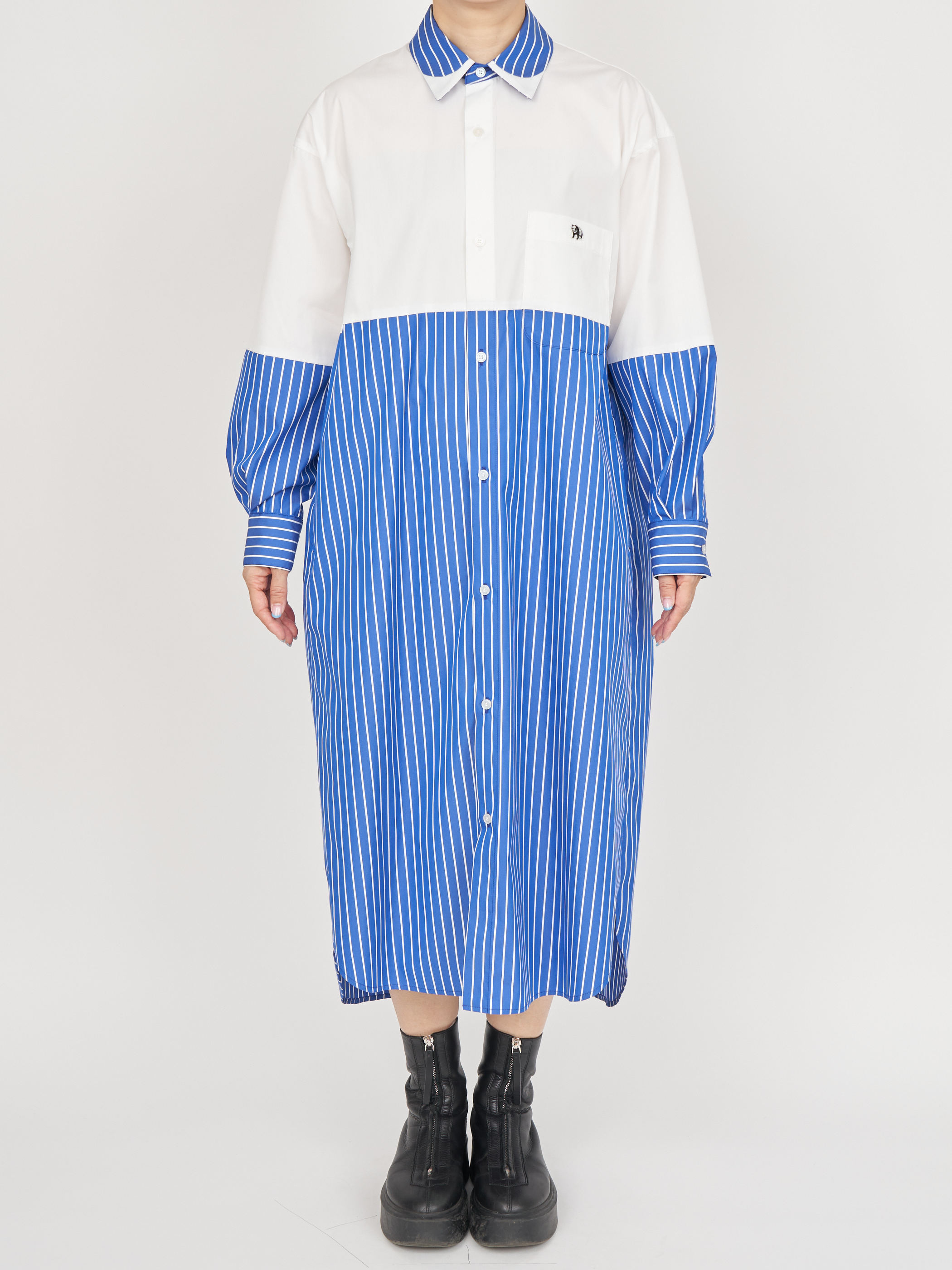 【受注商品】fake round collar shirt dress・WHITE×BLUE