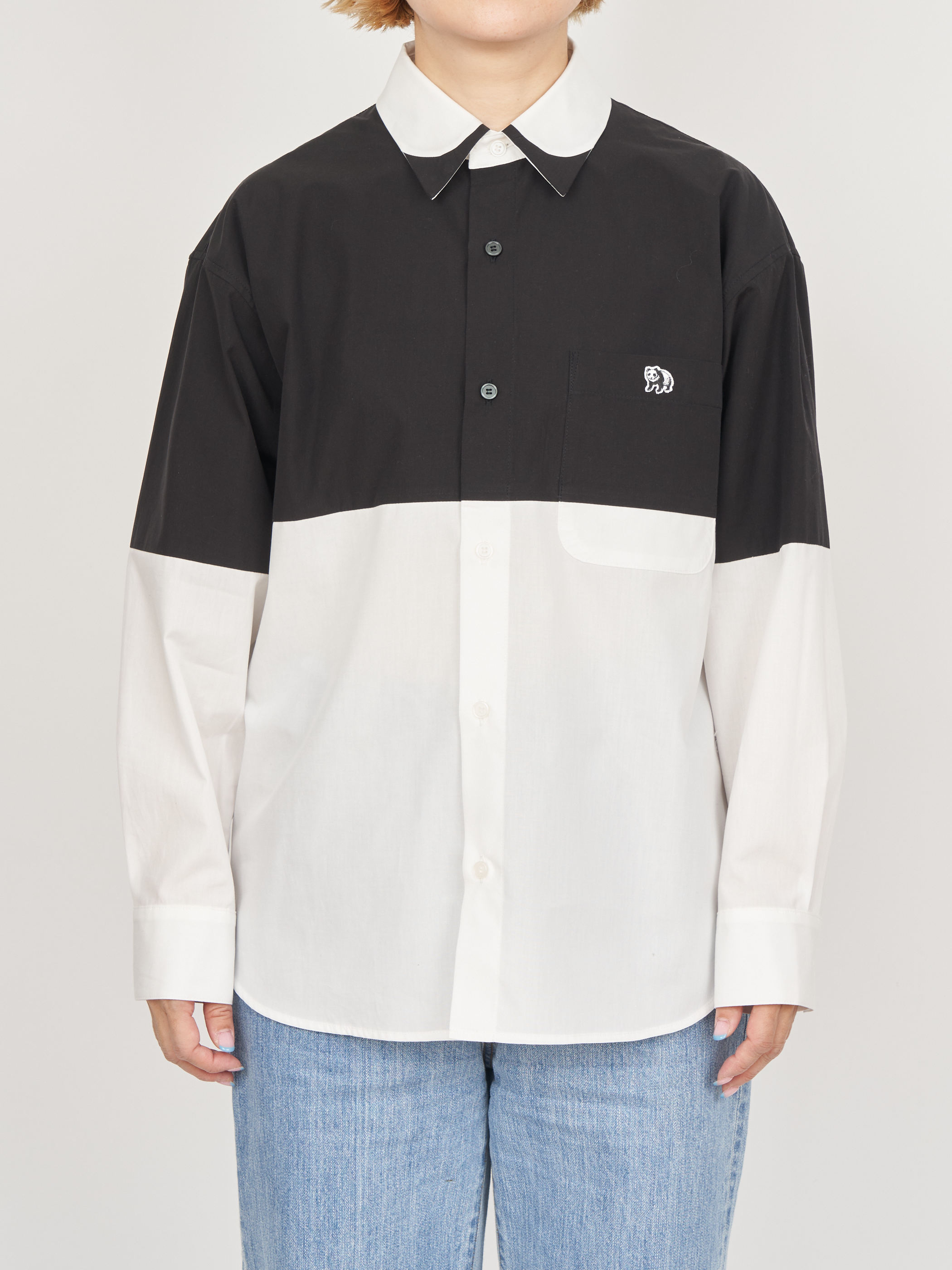 【受注商品】fake round collar shirt・BLACK×WHITE