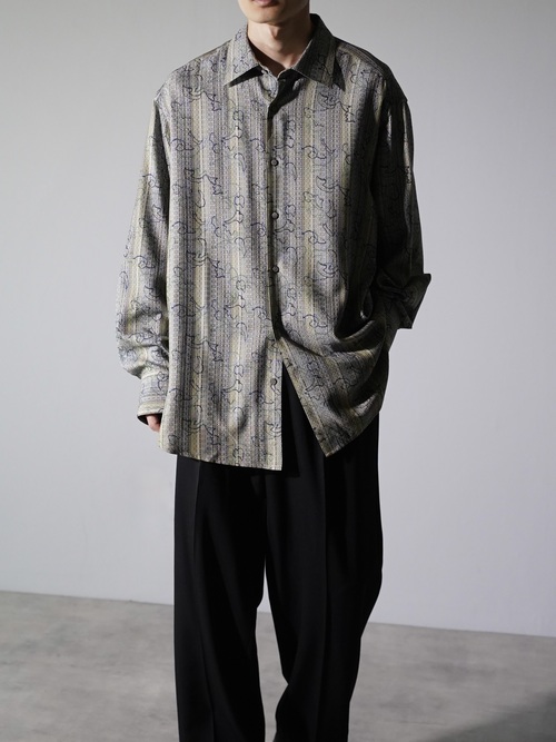 1990's JHANE BARNES Silk Cotton abstract pattern on stripe L/S shirts