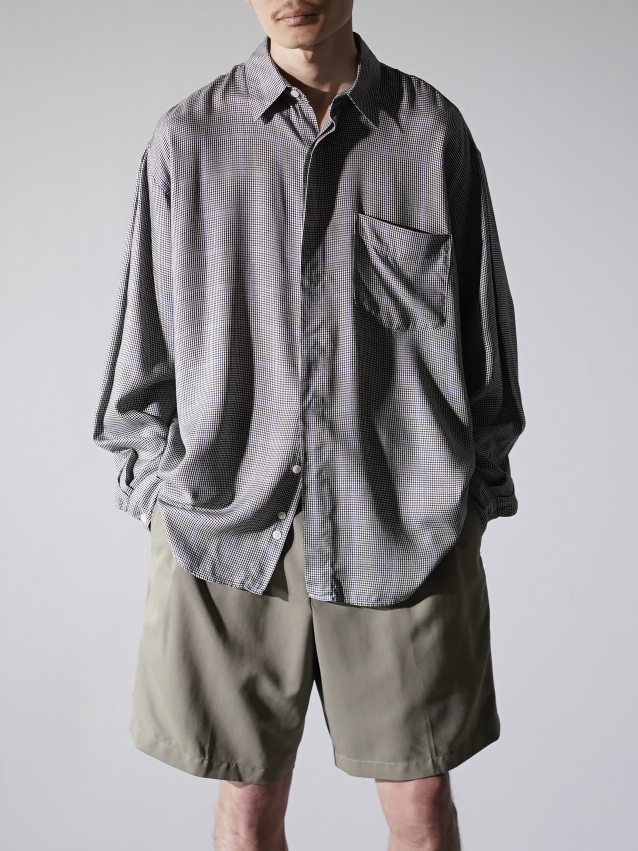 1990's PERRY ELLIS Houndstooth check 100% Rayon L/S shirts/Made in USA