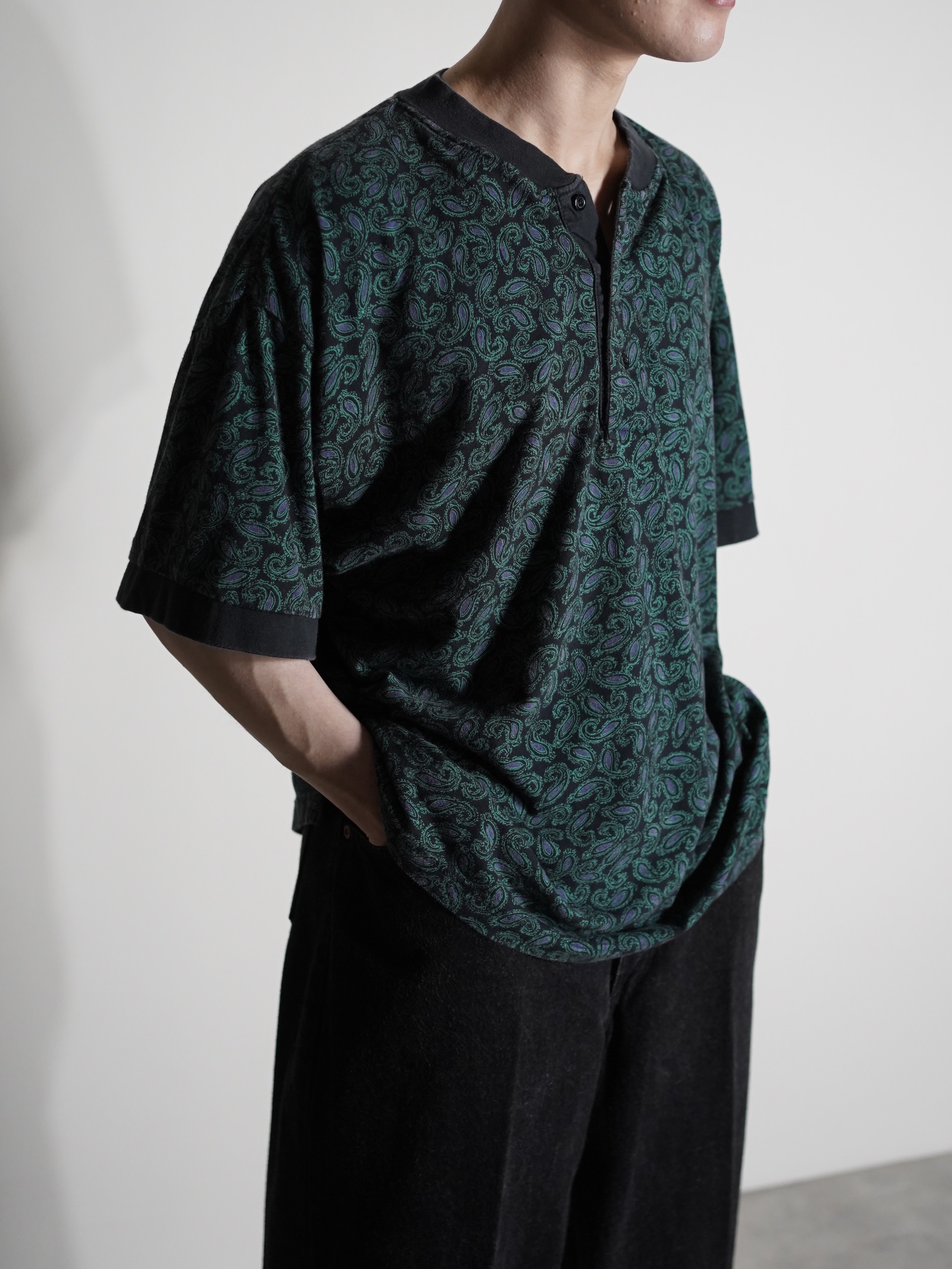 1990's Paisley pattern Henry-neck Tee / Made in Turkey