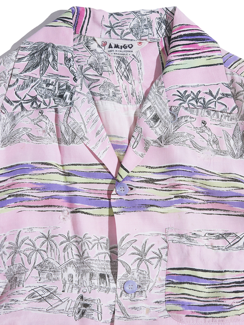 1960s "AMIGO" s/s rayon pattern shirt -PINK-